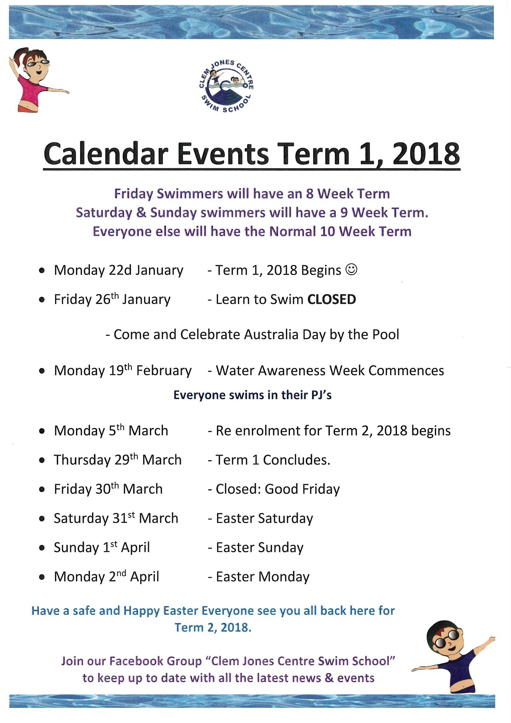 Calendar Events : Term 1, 2018 | Clem Jones Centre in Calender Of Term 1 Events