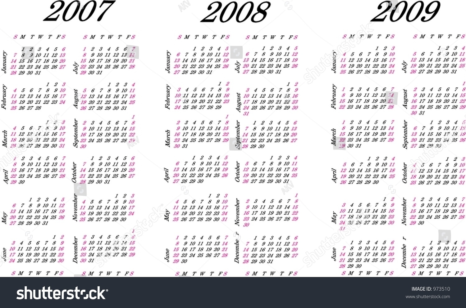 Calendar Next Three Years All Numbers Stock Vector (Royalty Free with regard to Calendar With All The Years