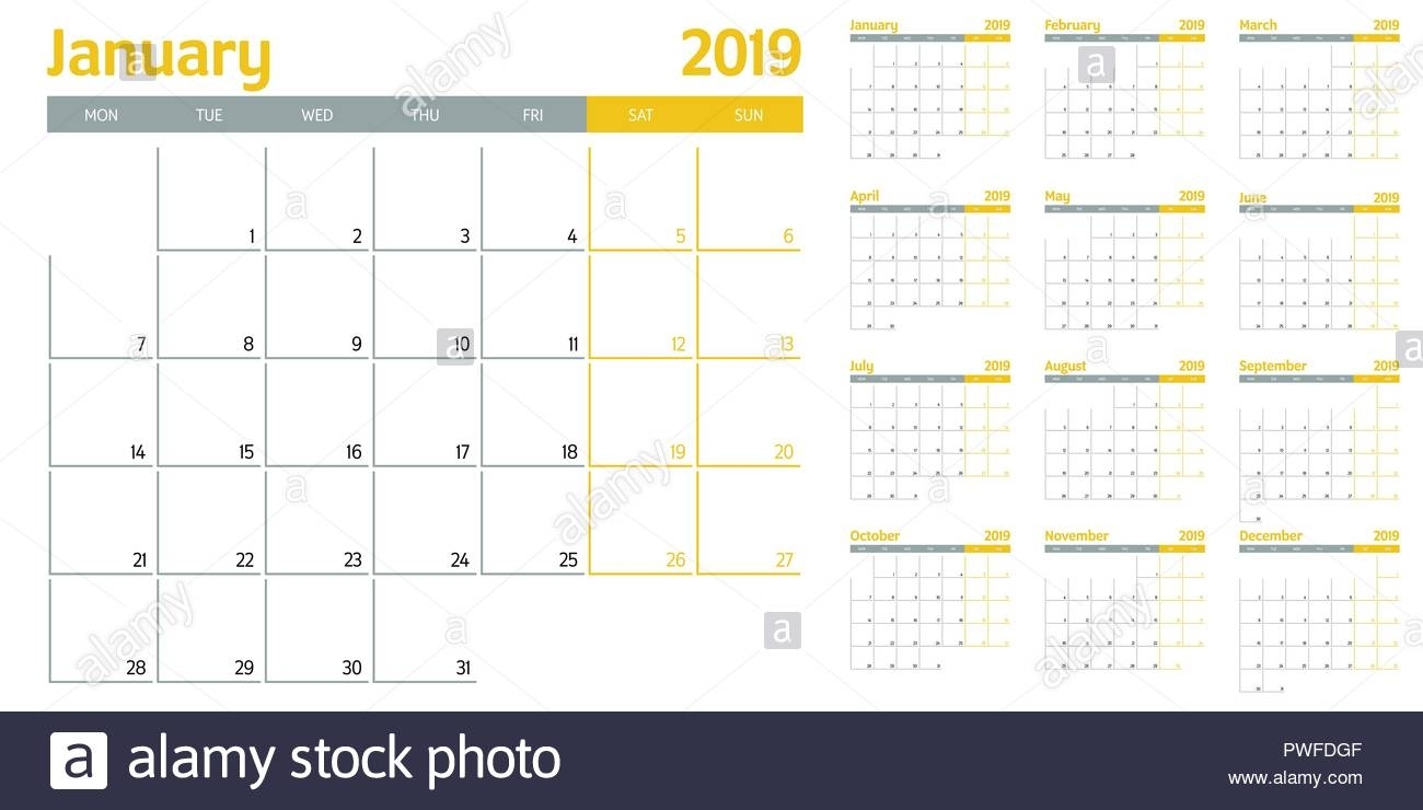 Calendar Planner 2019 Template Vector Illustration All 12 Months intended for 12 Months Printable Calendar Whole