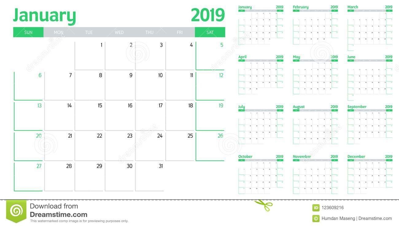 Calendar Planner 2019 Template Vector Illustration Stock Vector with Friday Saturday Sunday Calendar Template