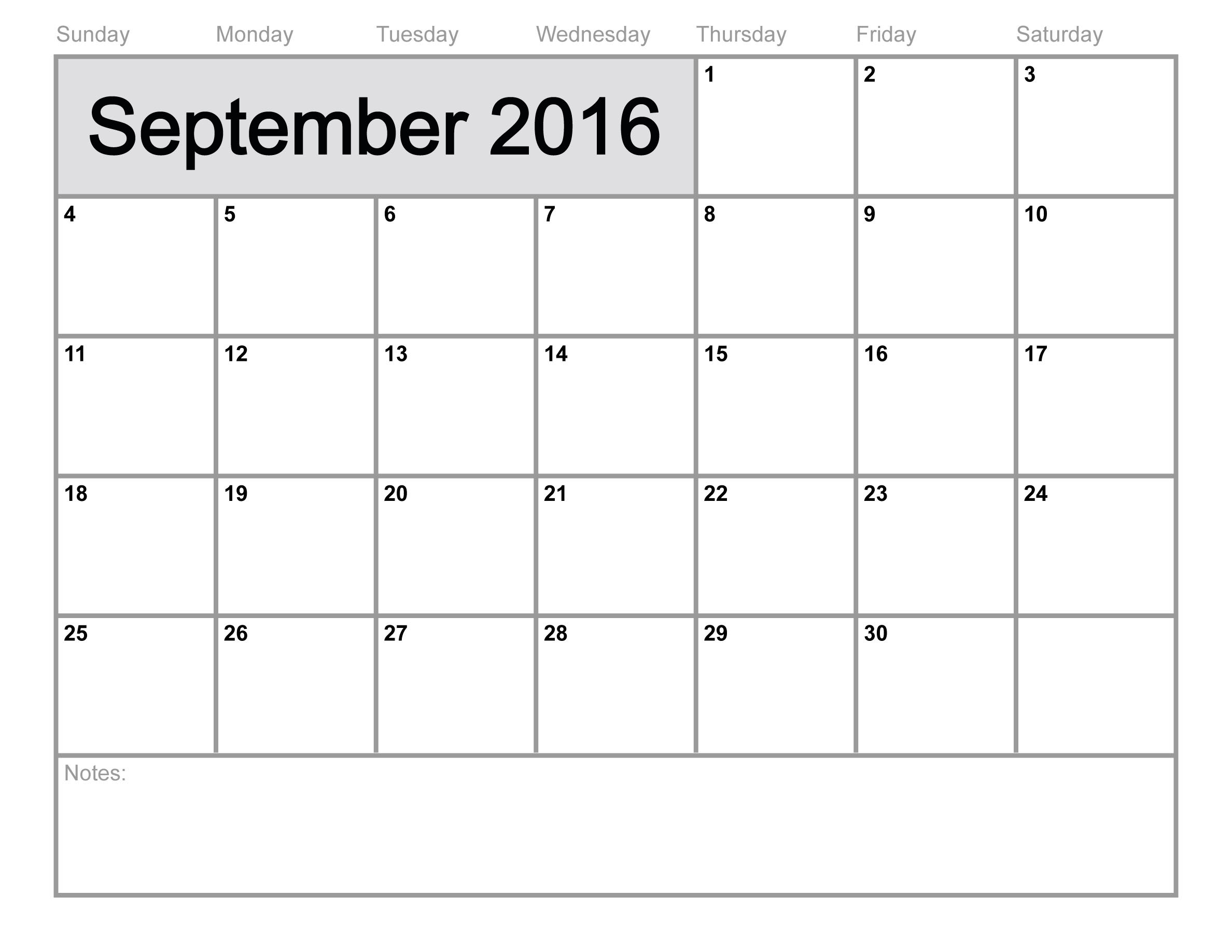 Calendar: September 2016 Calendar inside Full Size Monthly Calendar September