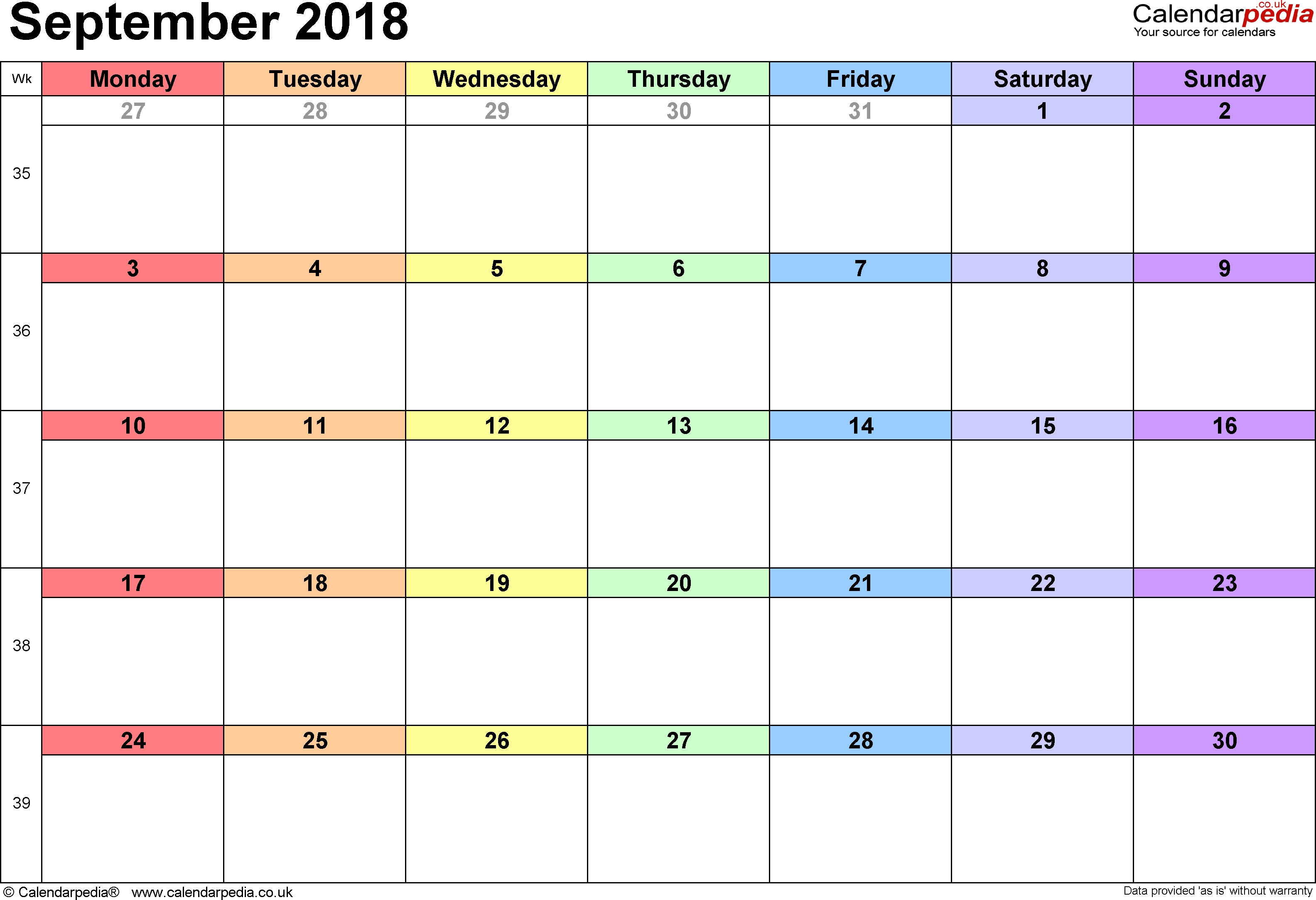 Calendar September 2018 Uk, Bank Holidays, Excel/pdf/word Templates with regard to Large Printable September Calendar With Holidays