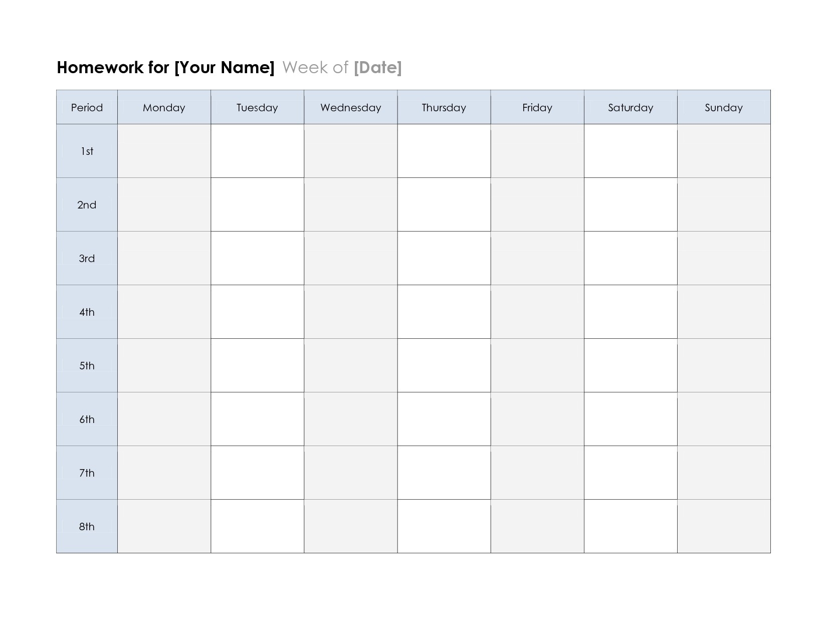 Weekday Schedule With Time Slots