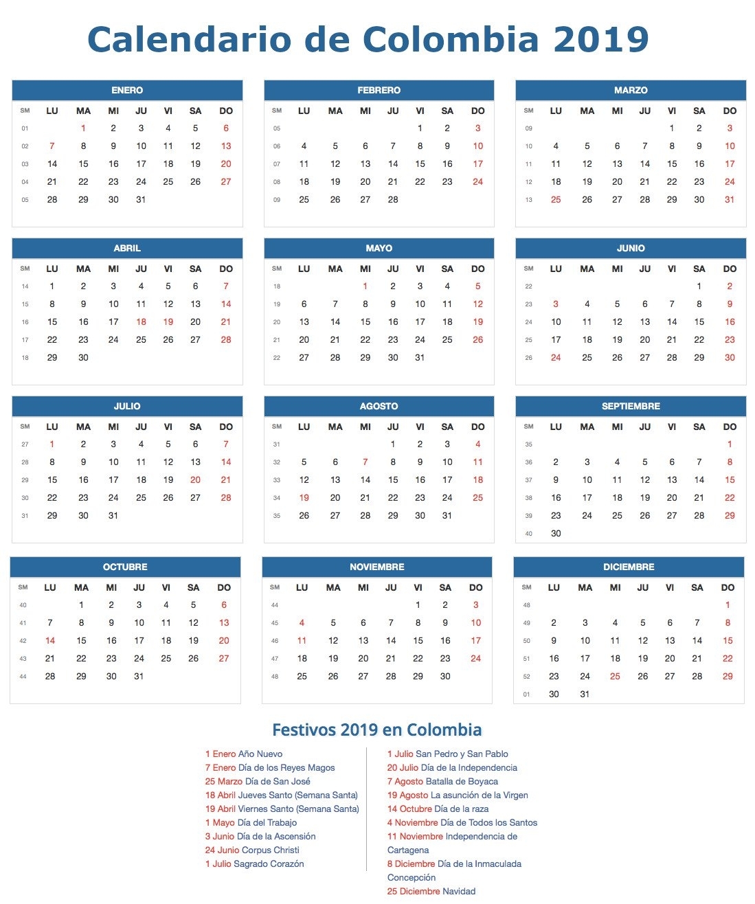 Calendario 2019 Colombia within Calendario 2006 Para Imprimir Espaa