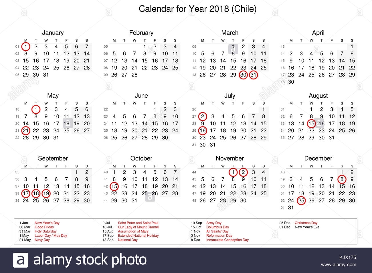 Calendario Del Año 2018 Con Los Feriados Y Días Festivos Para Chile regarding Calendarios 17 Feriados En Chile