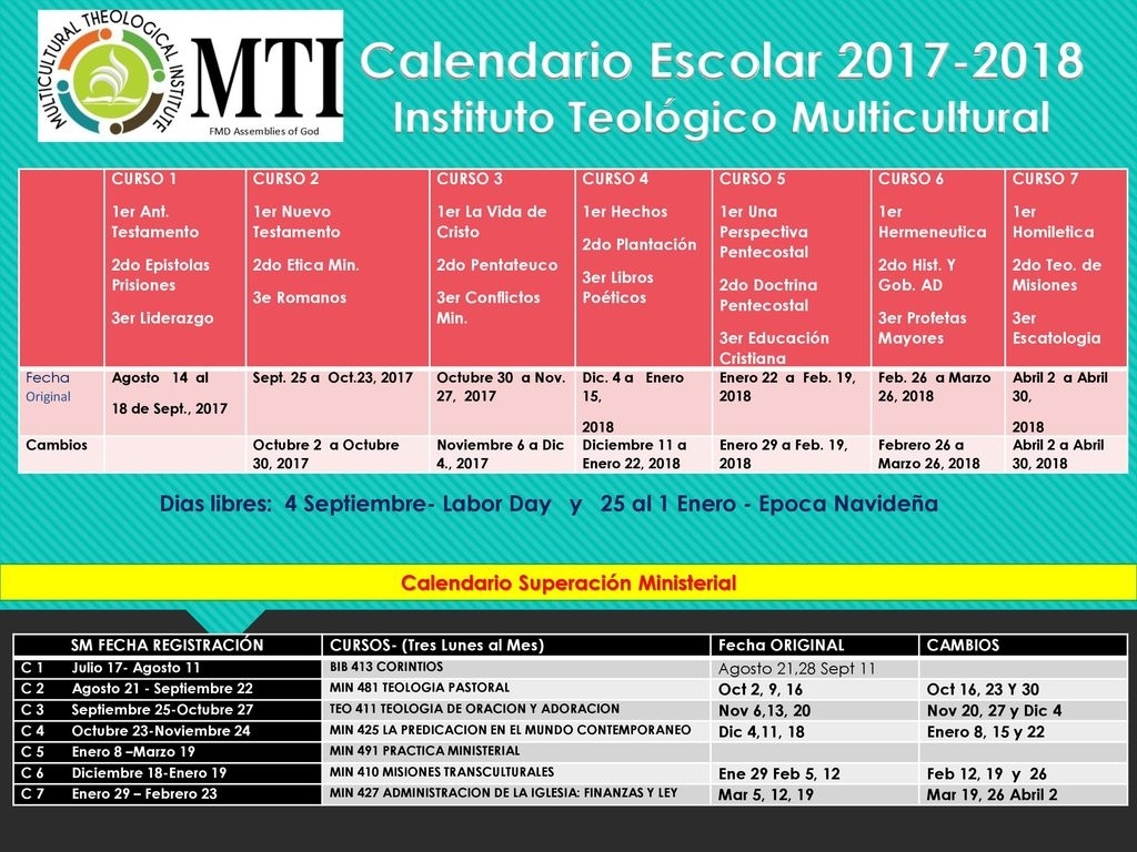 Calendario Escolar Instituto Teológico Multicultural - Ppt Descargar pertaining to Calendario 2006 Para Imprimir Espaa