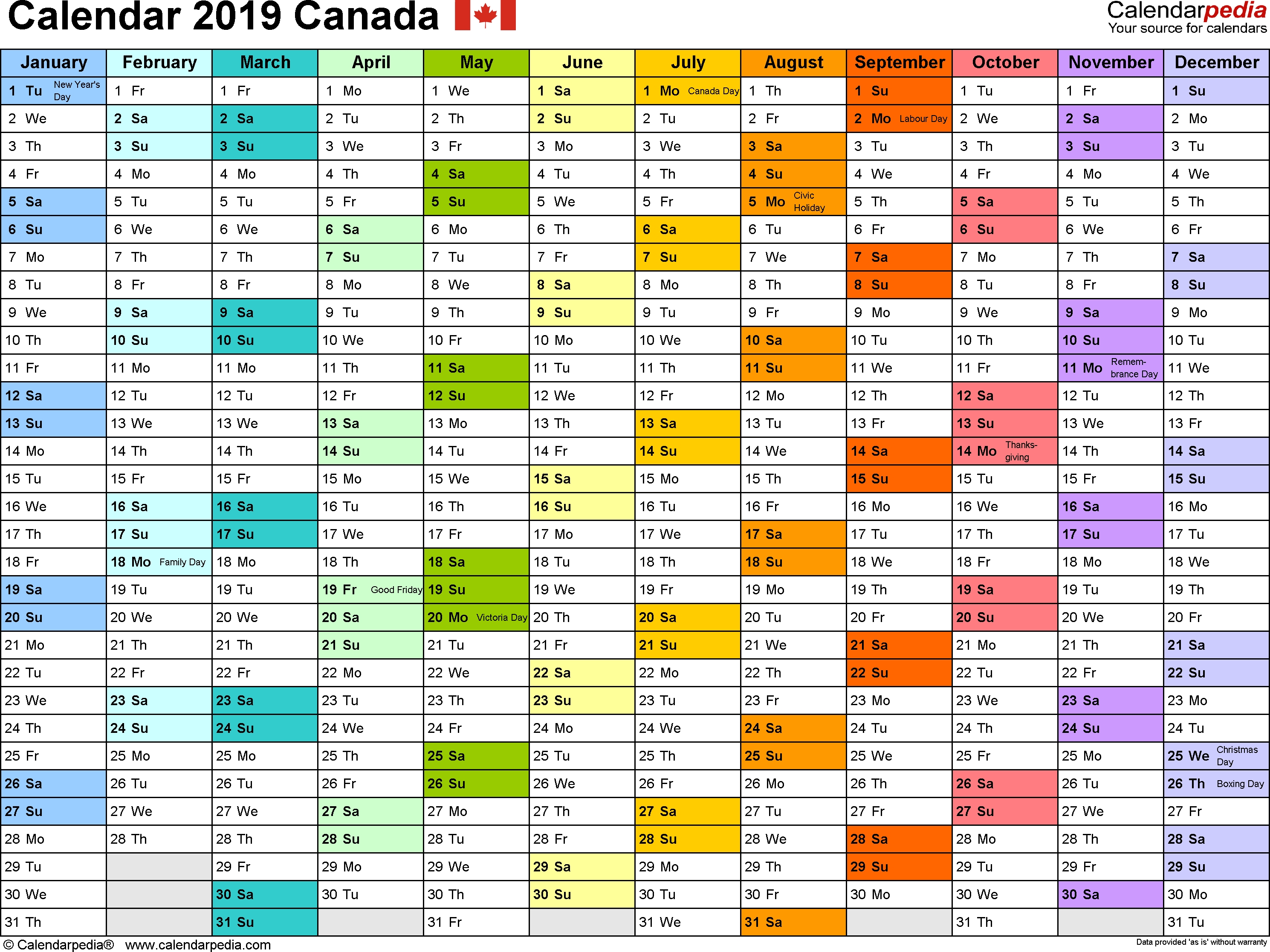 Canada Calendar 2019 - Free Printable Excel Templates in Government Of Canada Jullian Calendar