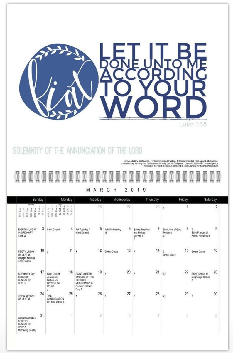 Catholic All Year 2019 Marian Liturgical Year Calendar | Etsy inside Fill-In Your Own Liturgical Year Calendar