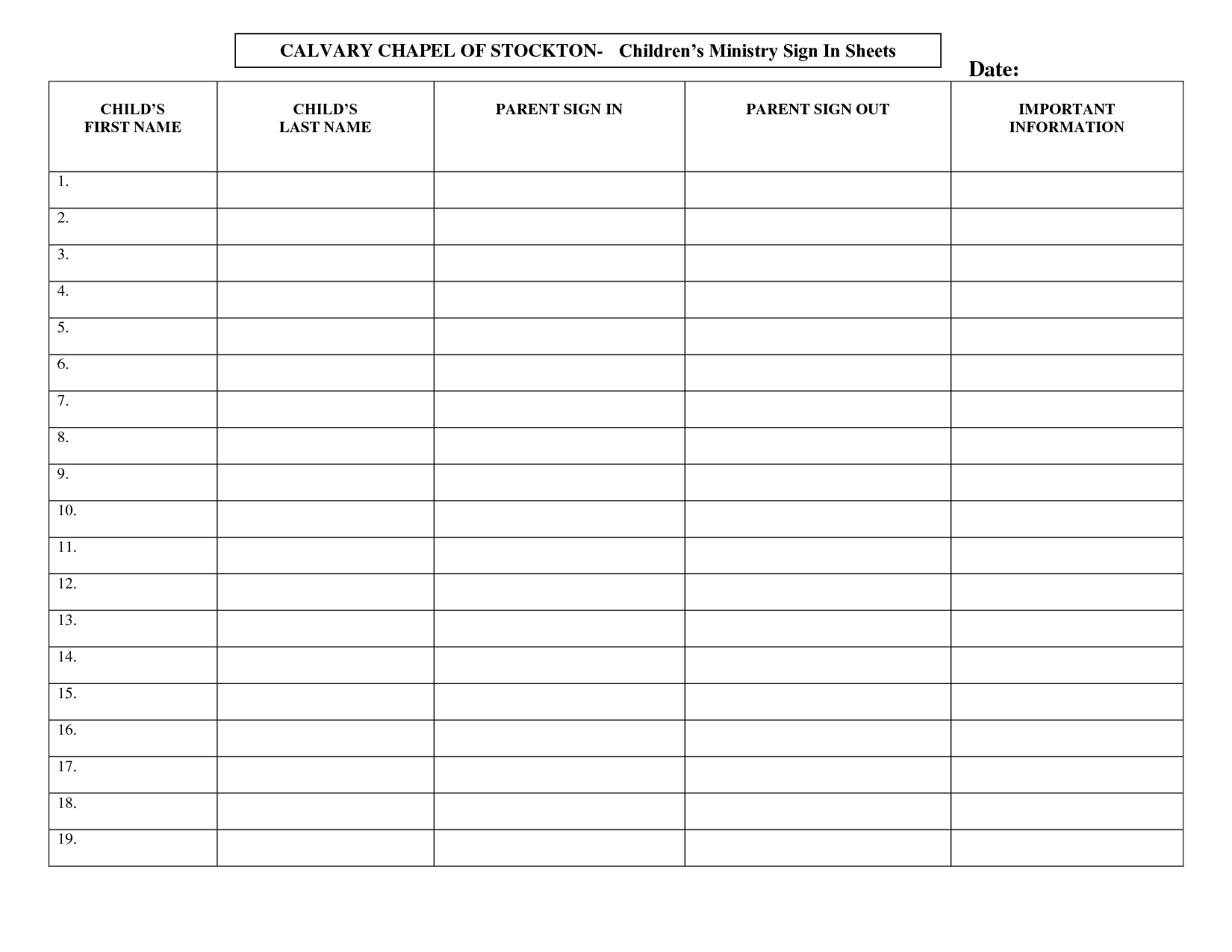 Children&#039;s Church Sign In Sheet Template - Google Search | Childrens regarding Template Printable For Monthly Calendar Lesson Plans For Childrens Church