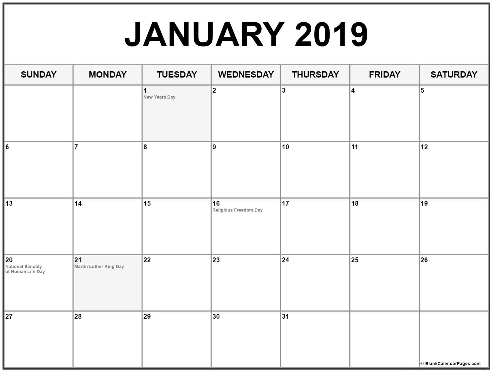 Collection Of January 2019 Calendars With Holidays intended for Picture Of A January Calender