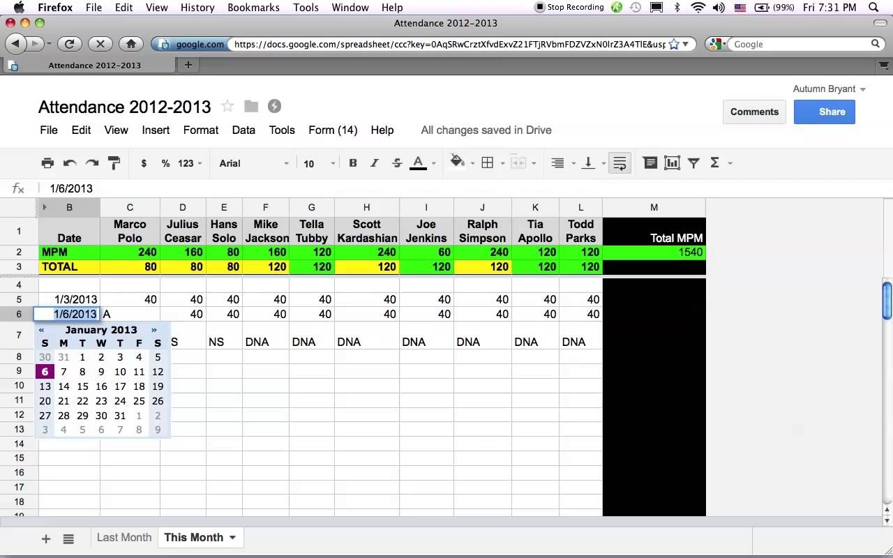 Create Attendance Sheet In Google Docs – Papillon-Northwan for How To Make Full Year Attendance Sheet