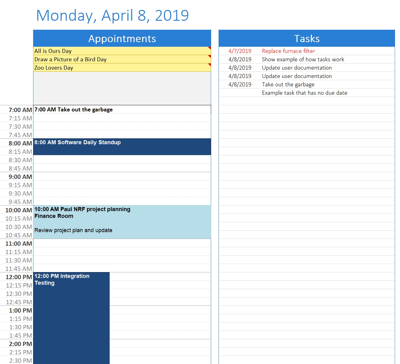 Create Calendars Using A Day Template With Task List within Blank Sheet Lines Calendar With Time Slots