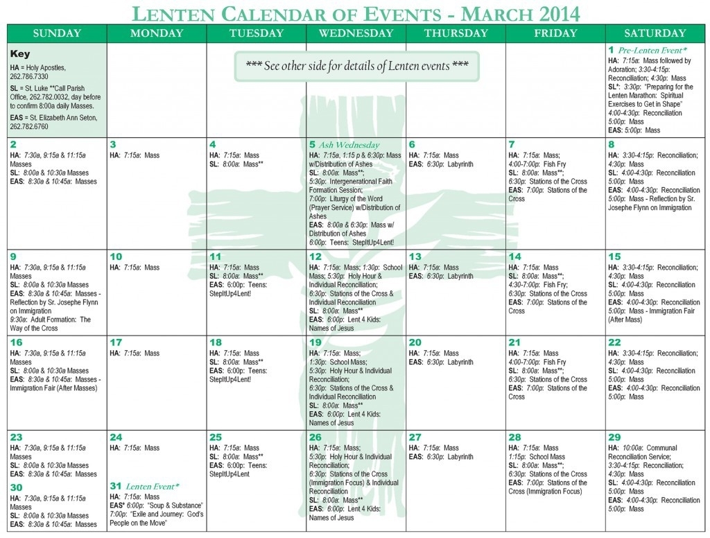 Church Calendar Of Events Template
