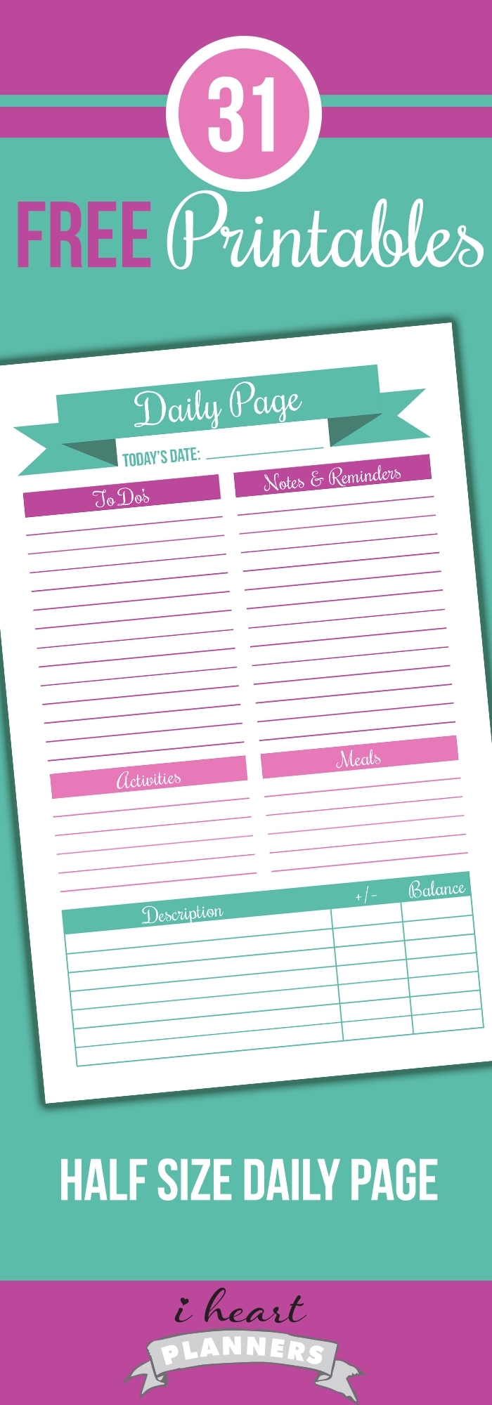 Daily Planner Printable In Half Size (Day 2) - I Heart Planners throughout Free Printable Daily Planner Page Half