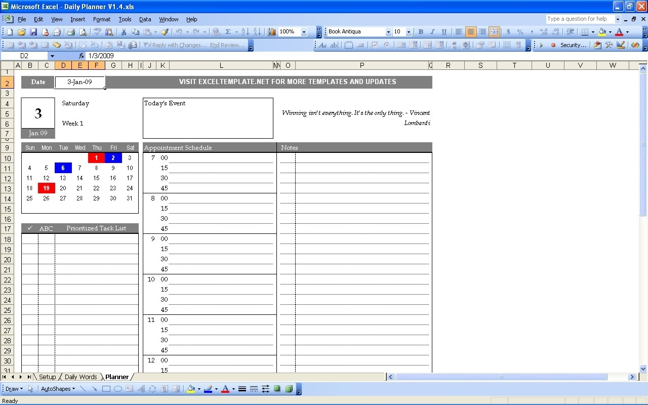 Excel Day Planner Template Free