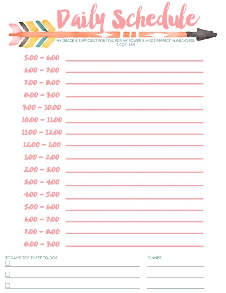 Daily Schedule Free Printable inside Catholic Daily Planner Template Printable Free