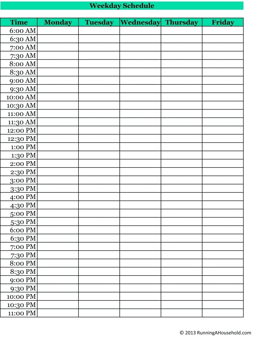 Weekday Schedule With Time Slots