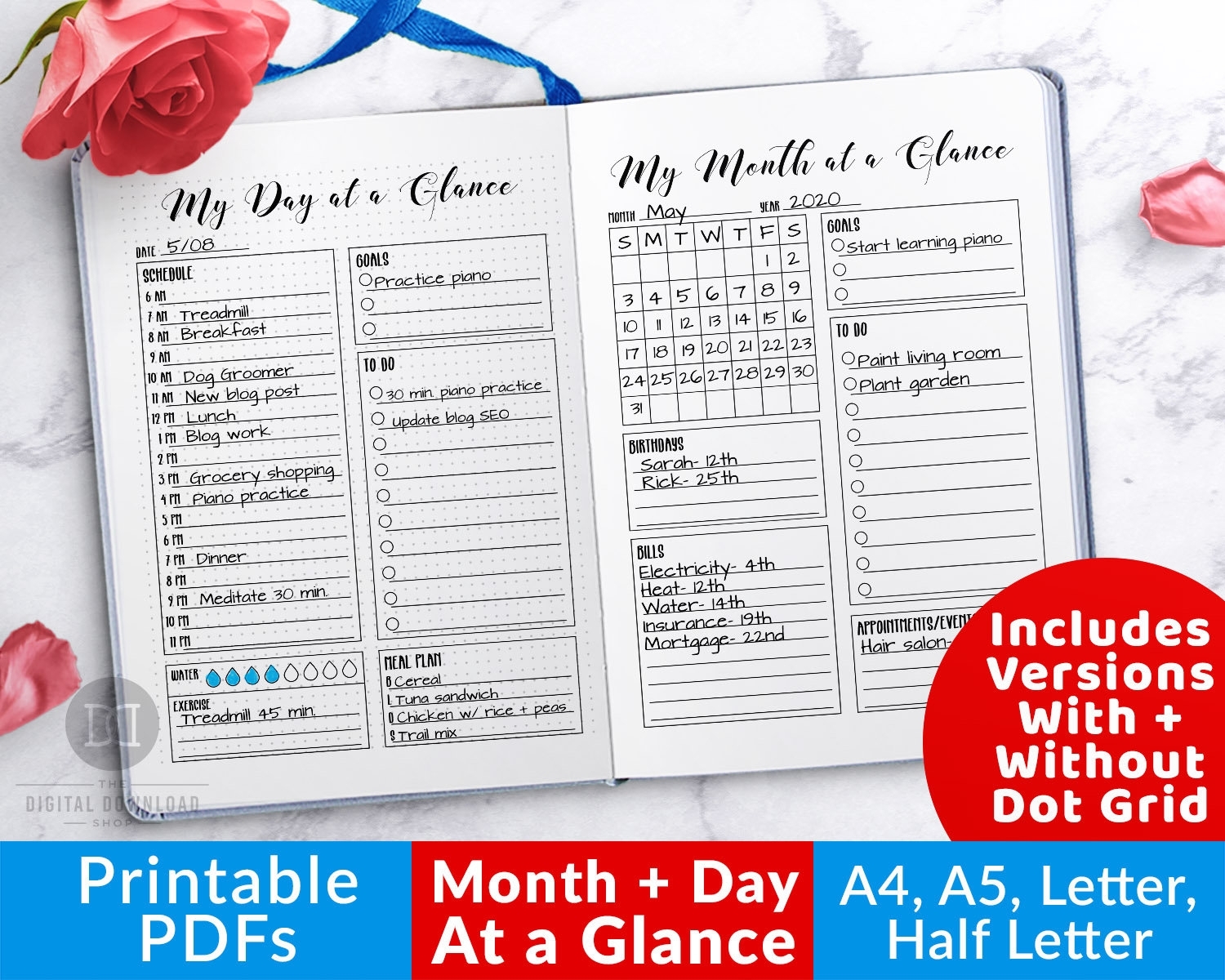 Day At A Glance Printable Month At A Glance Bullet Journal | Etsy within Month At A Glance Printable