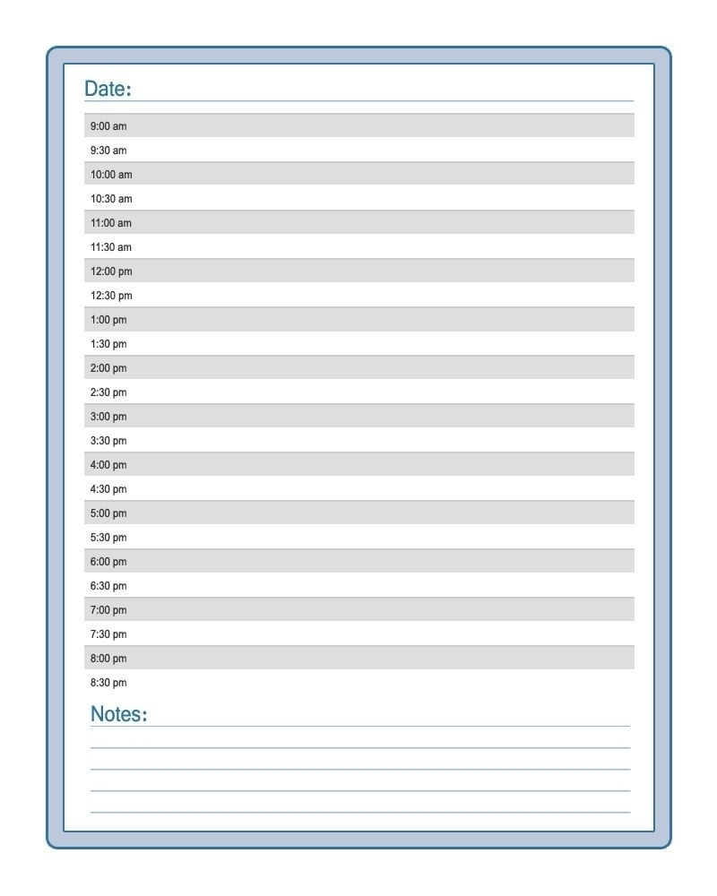 Day Calendar With Time Slots Printable | Holidays Calendar Template for Calendar With Time Slots Printable