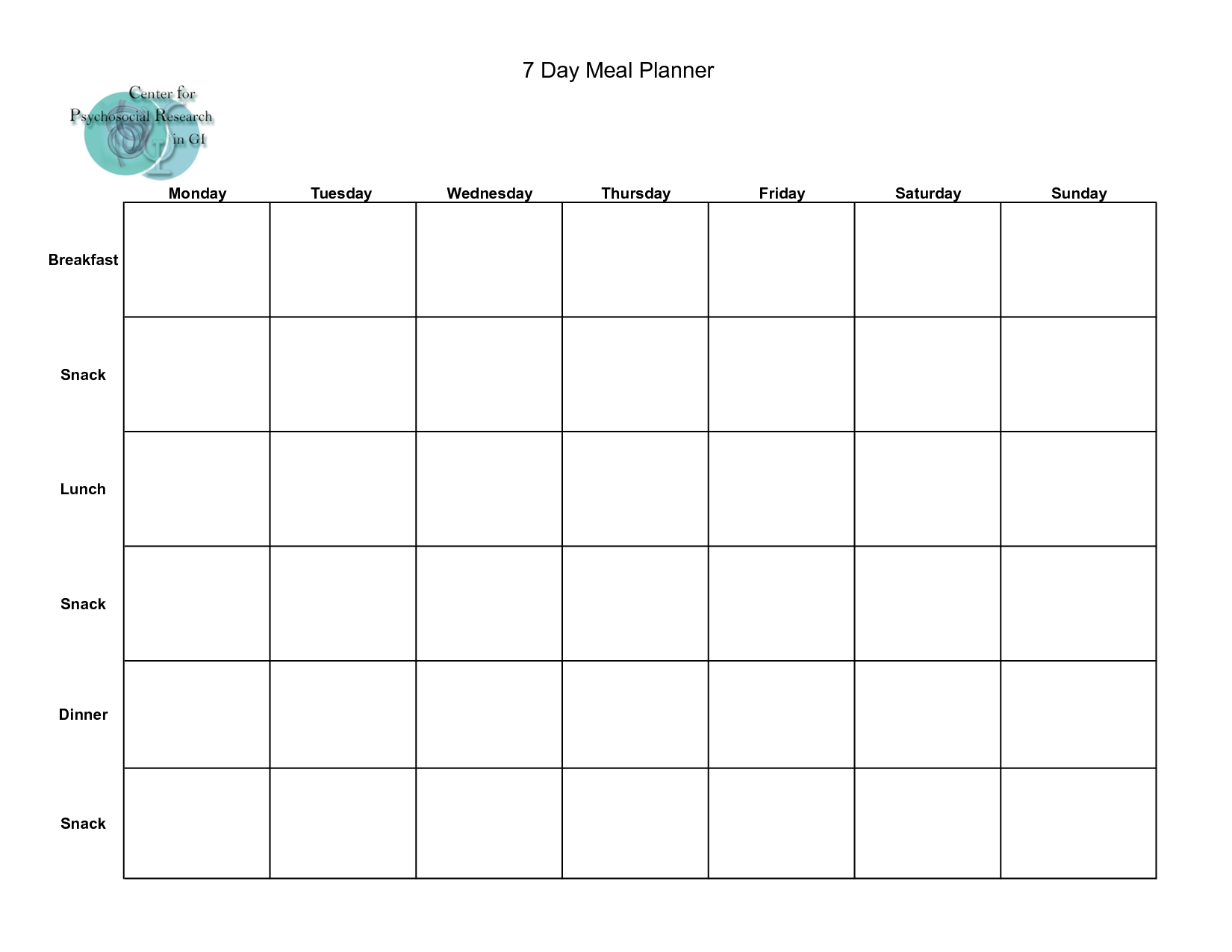 Free 7 Day Meal Plan Template Printable Templates