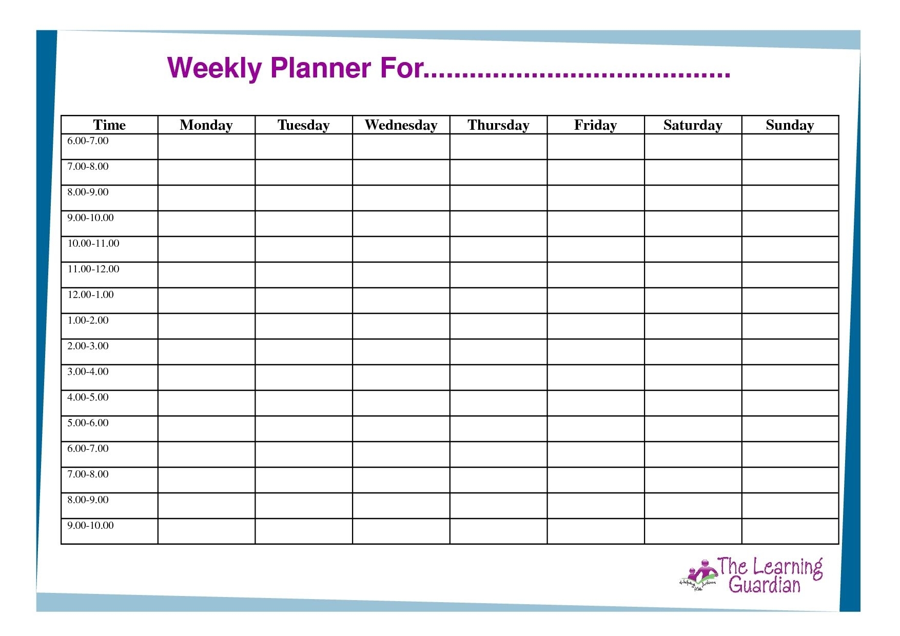 Day Planner E Free Meal Excel Word Schedule Printable Weekly for 7 Day Weekly Planner Template