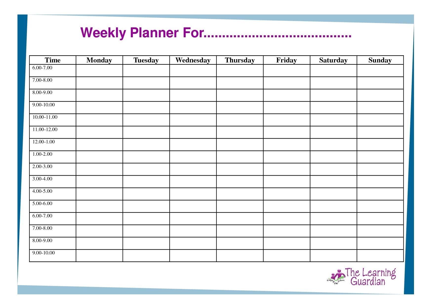 Day Planner E Free Meal Excel Word Schedule Printable Weekly intended for 7 Day Week Calendar Template