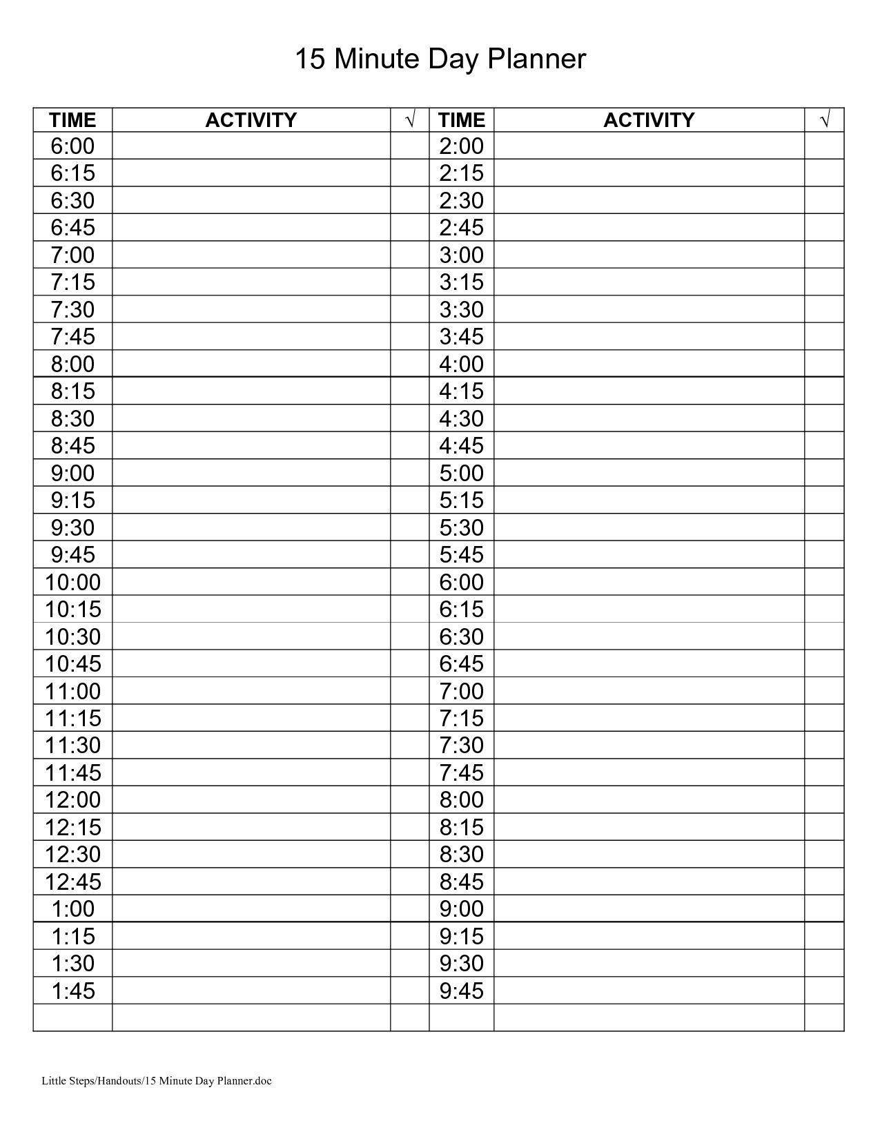 Day Planner Template | 15 Minute Day Planner | Organizing | Daily with Printable Time Of Day Calendar