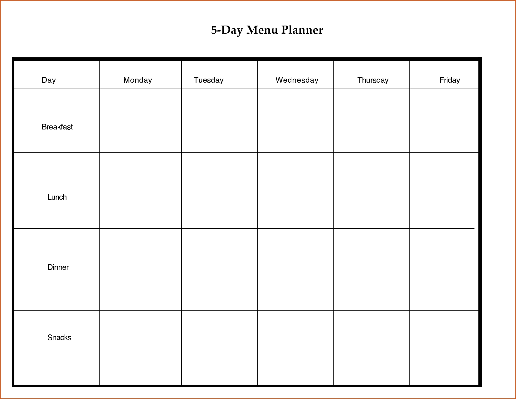 5 School Day Calendar Blank