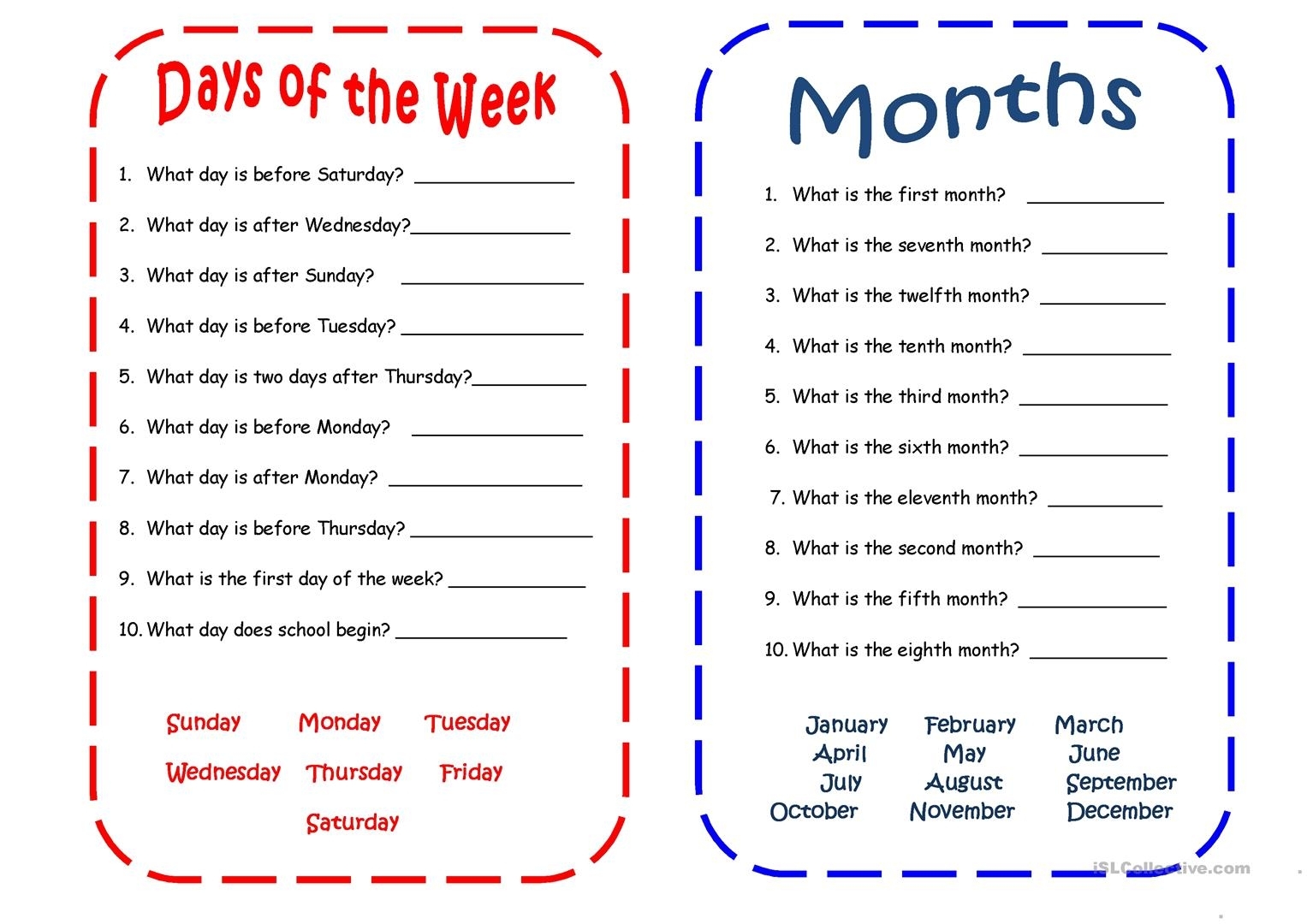 Days And Months Worksheet - Free Esl Printable Worksheets Made with Days Of Month With Number