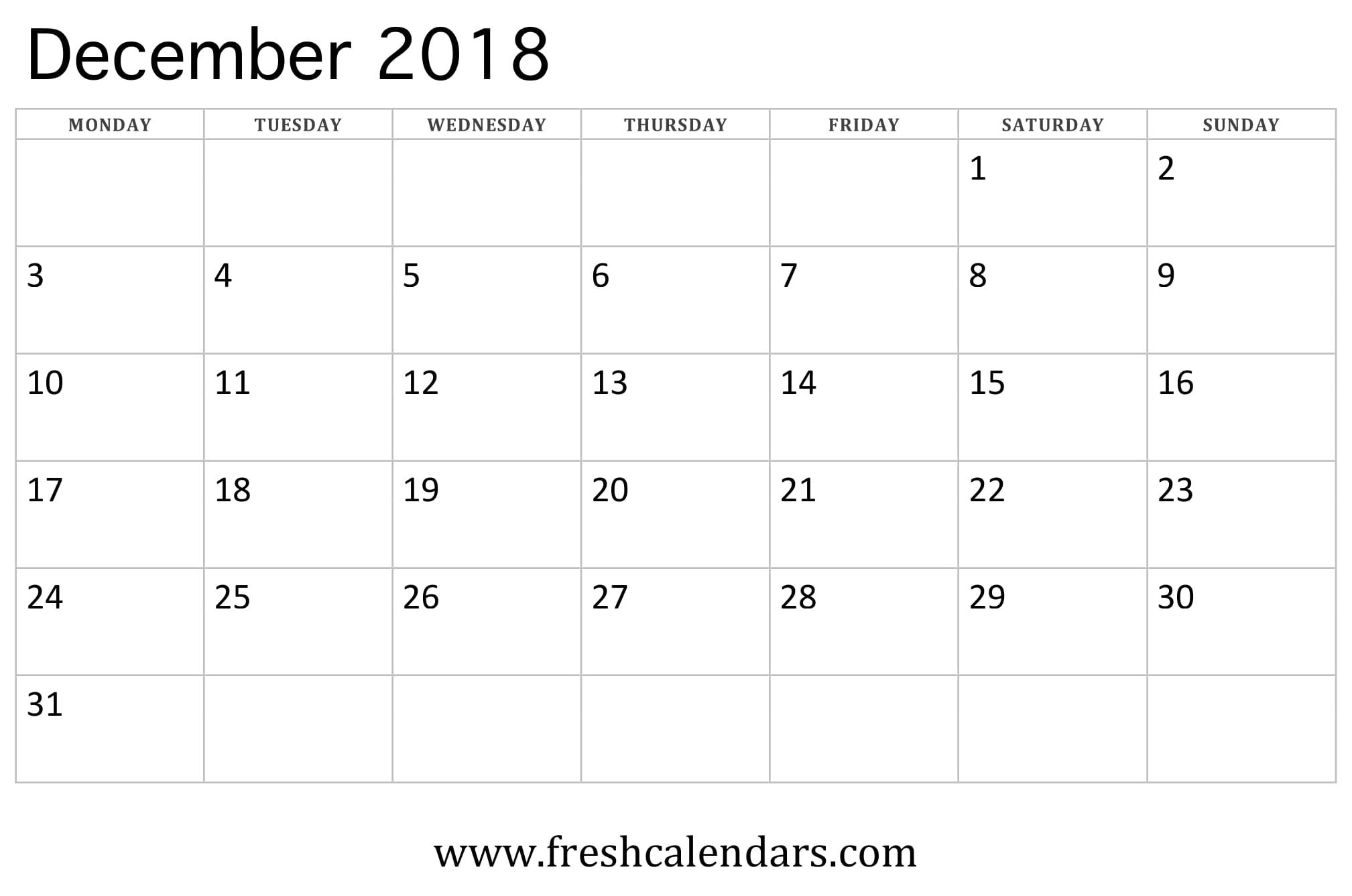 December 2018 Calendar Printable - Fresh Calendars for Printable Calendars By Month And Week