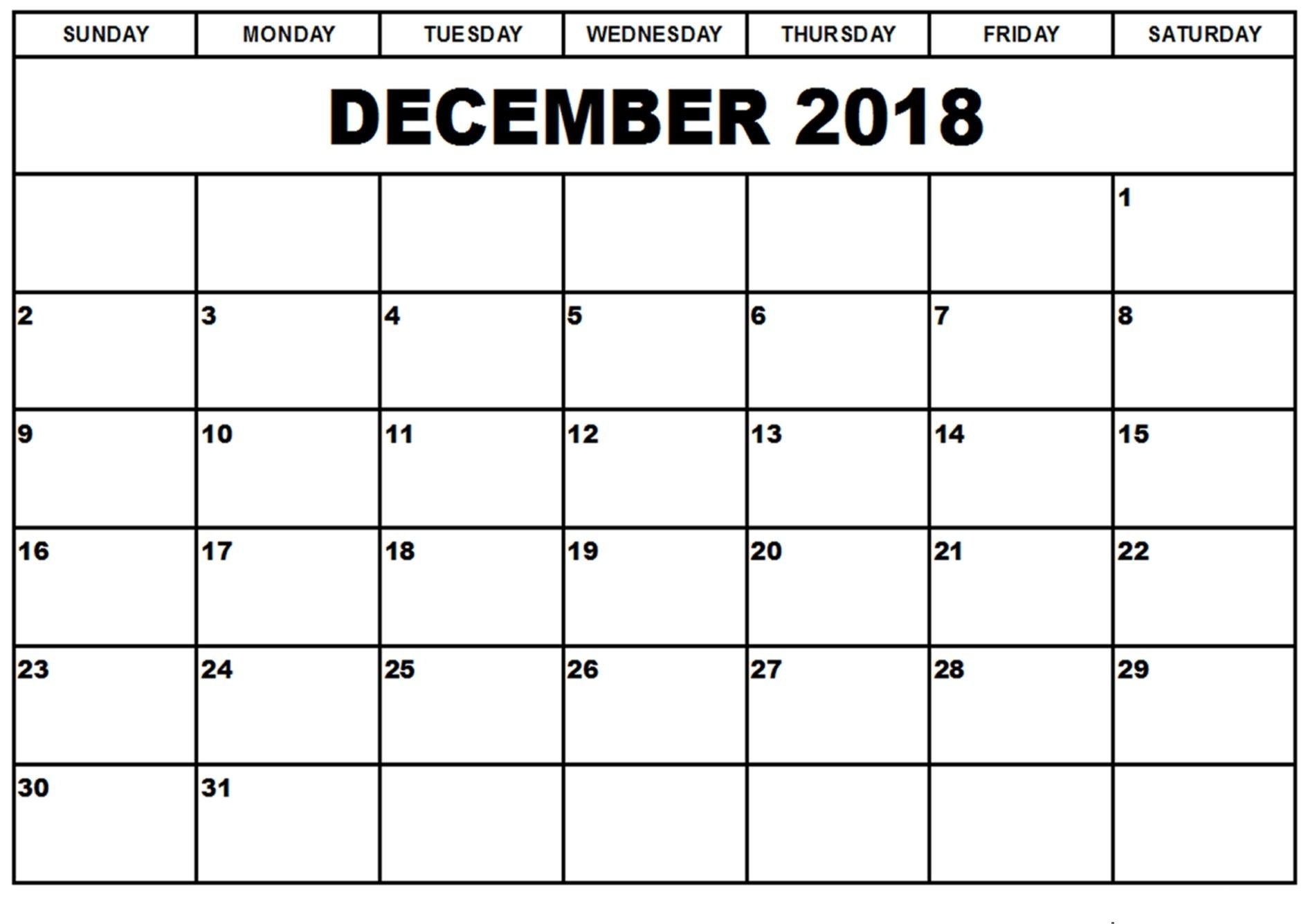 December Printable Calendar 2018 Word Editable With Holidays Download inside Null Blank Calendar To Print