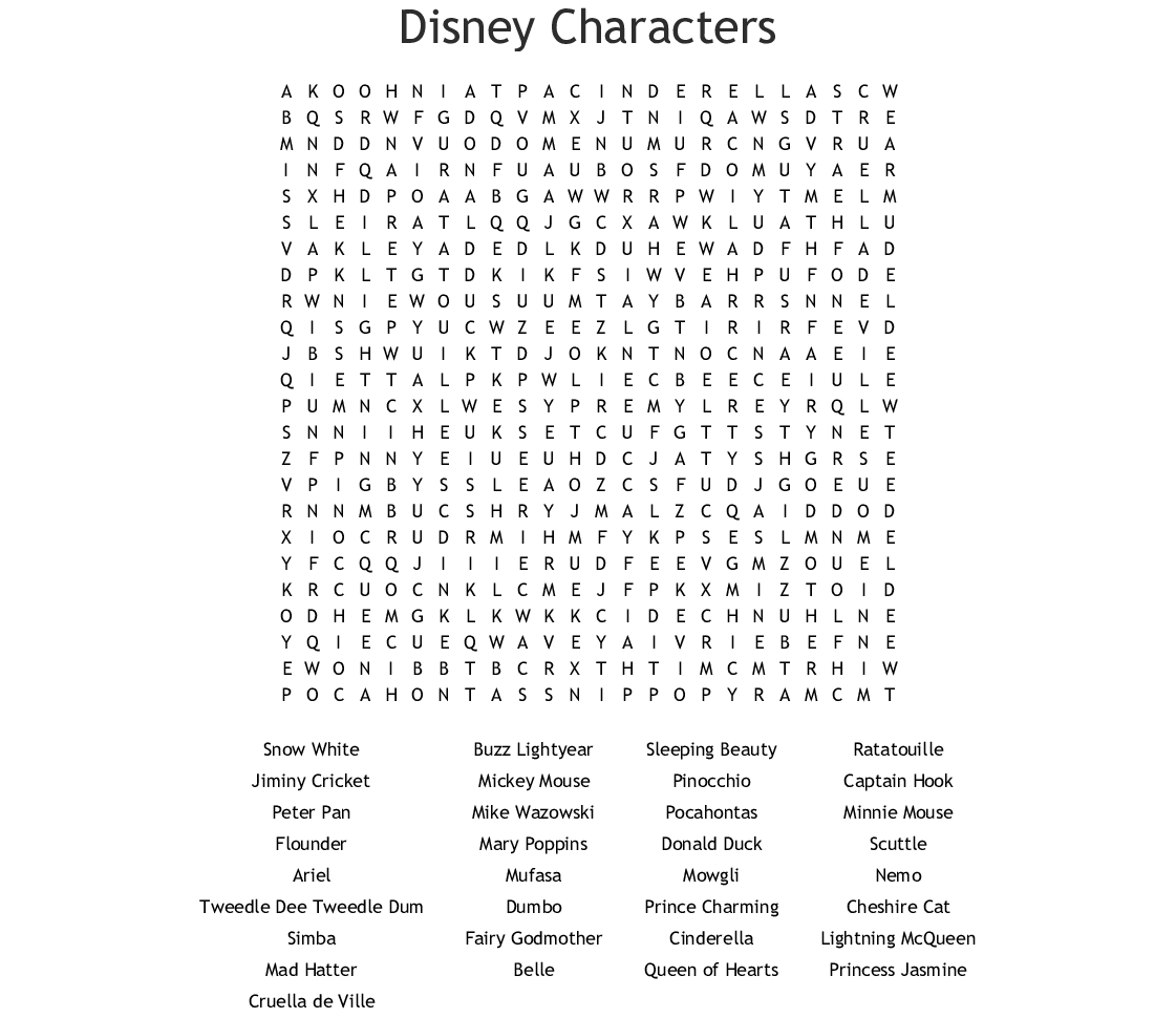 Disney Word Search Printable