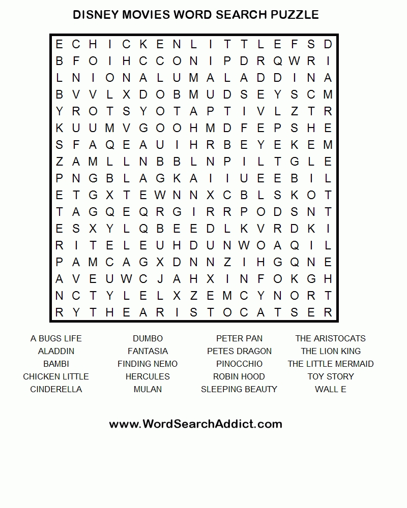Disney Movies Word Search Puzzle | Addicted To Disney | Disney in Disney Princess Word Search Printable
