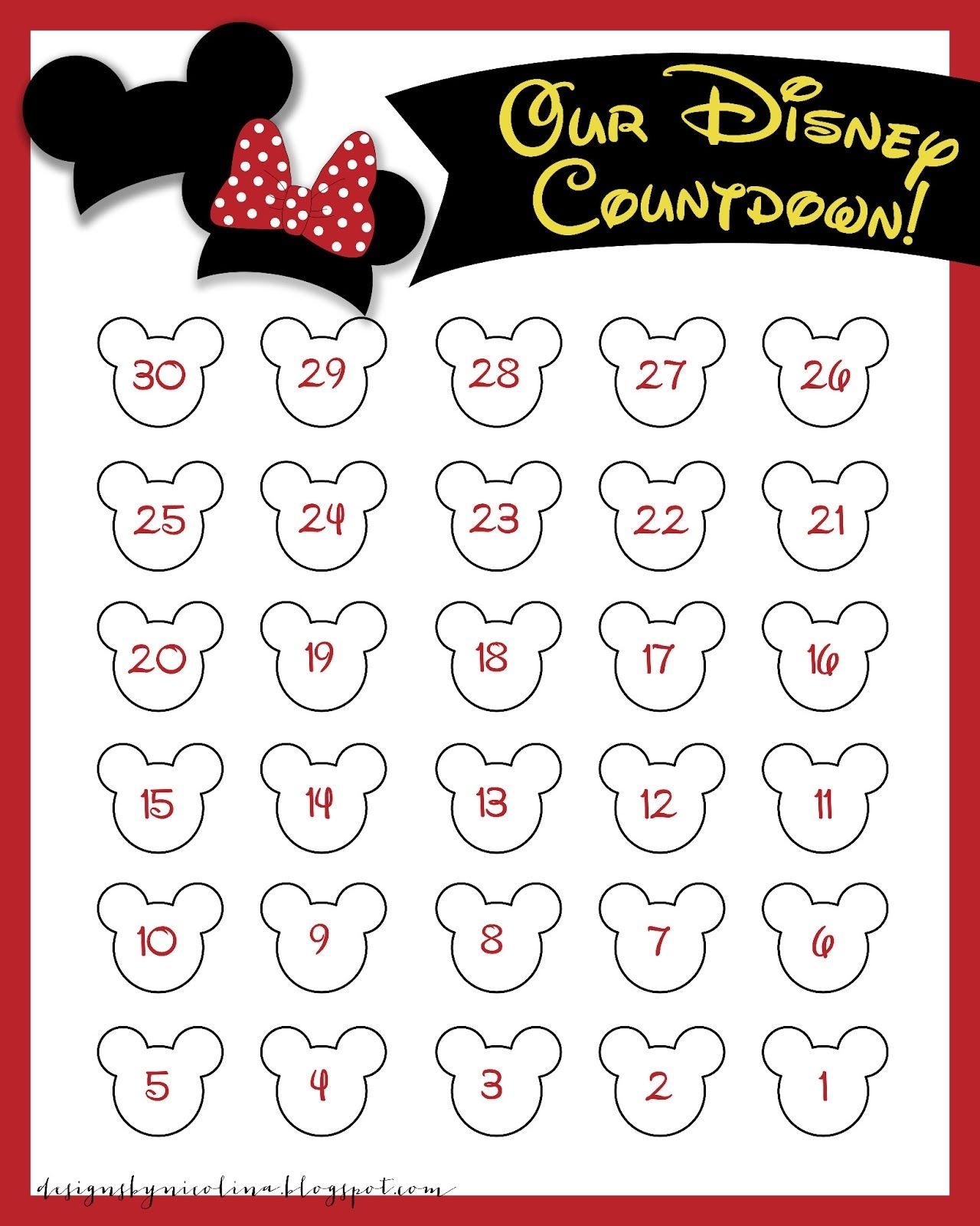 Disneyland Countdown Calendar | Designsnicolina: Disney intended for Free Printable Vacation Countdown Calendar