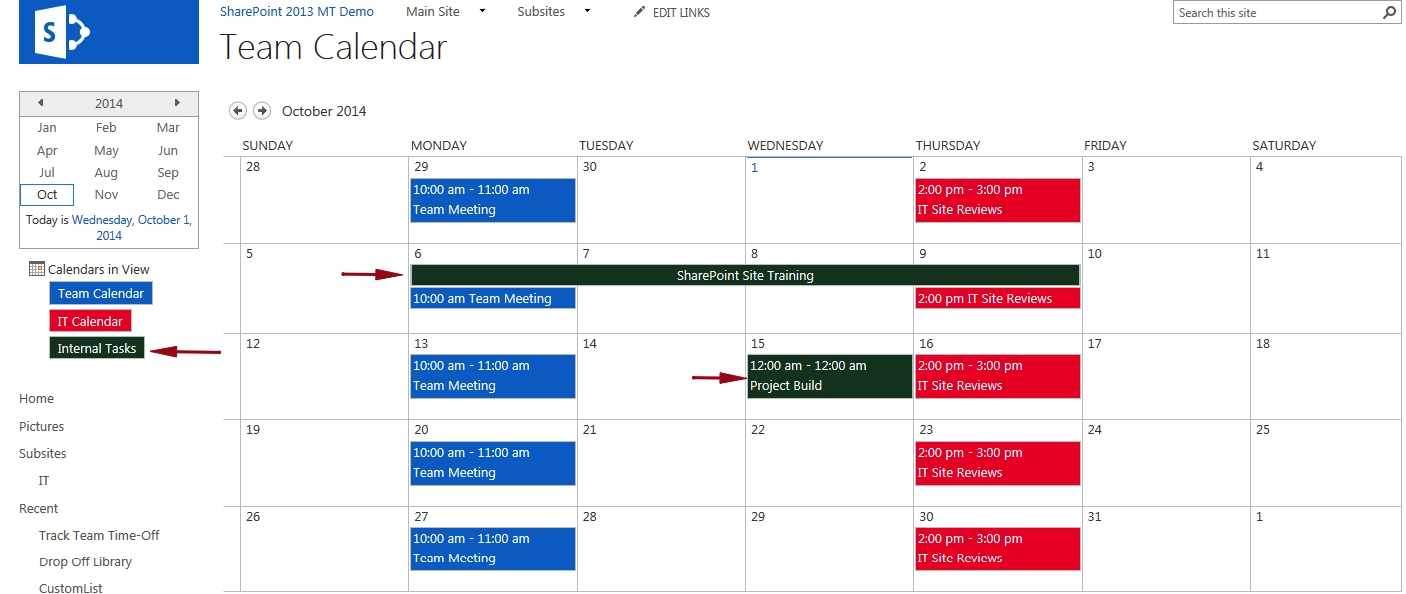 Display A Task List On A Master Calendar with Sharepoint 2013 Calendar Overlay Settings