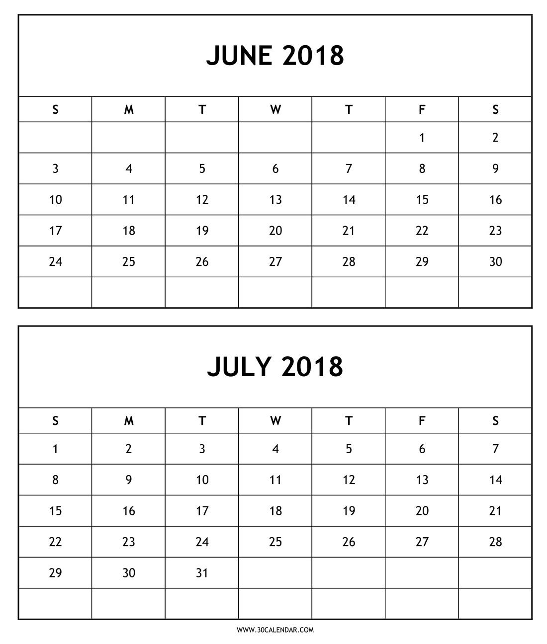 Download And Edit Calendar June July 2018 | 2018 Calendar | Calendar for 2 Month Calendar Template June July