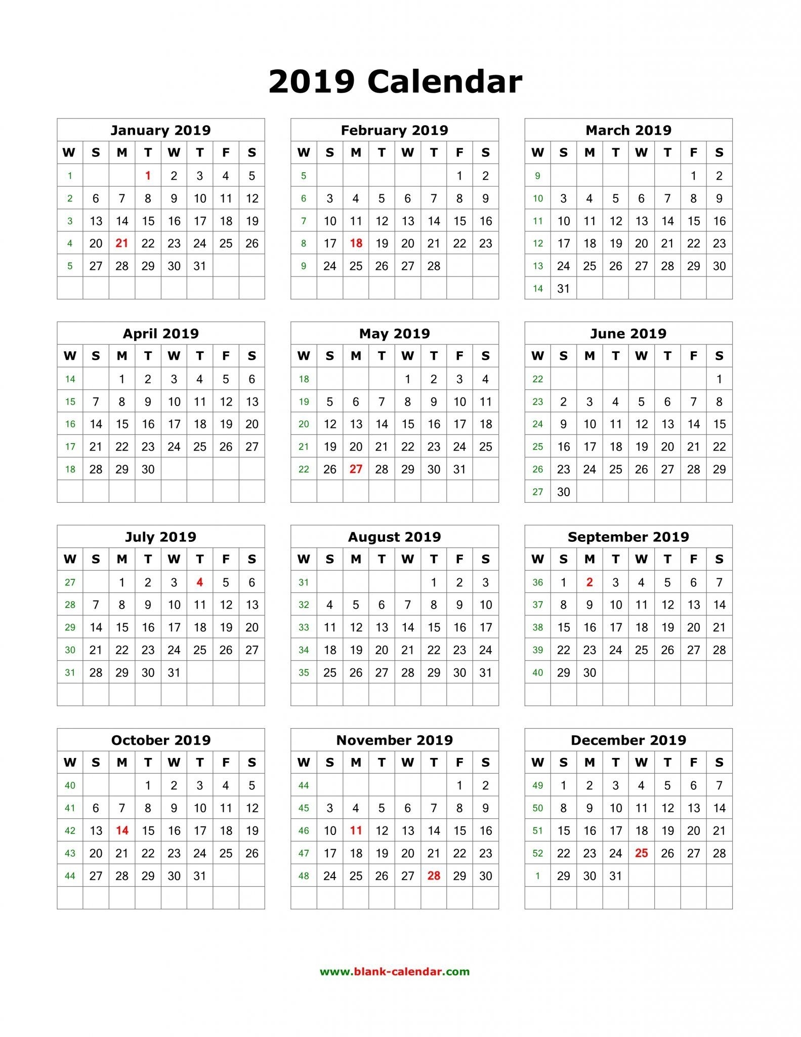 Download Blank 2019 Calendar Templates | 12 Month Calendar In One in 12 Month Calendar Print Out