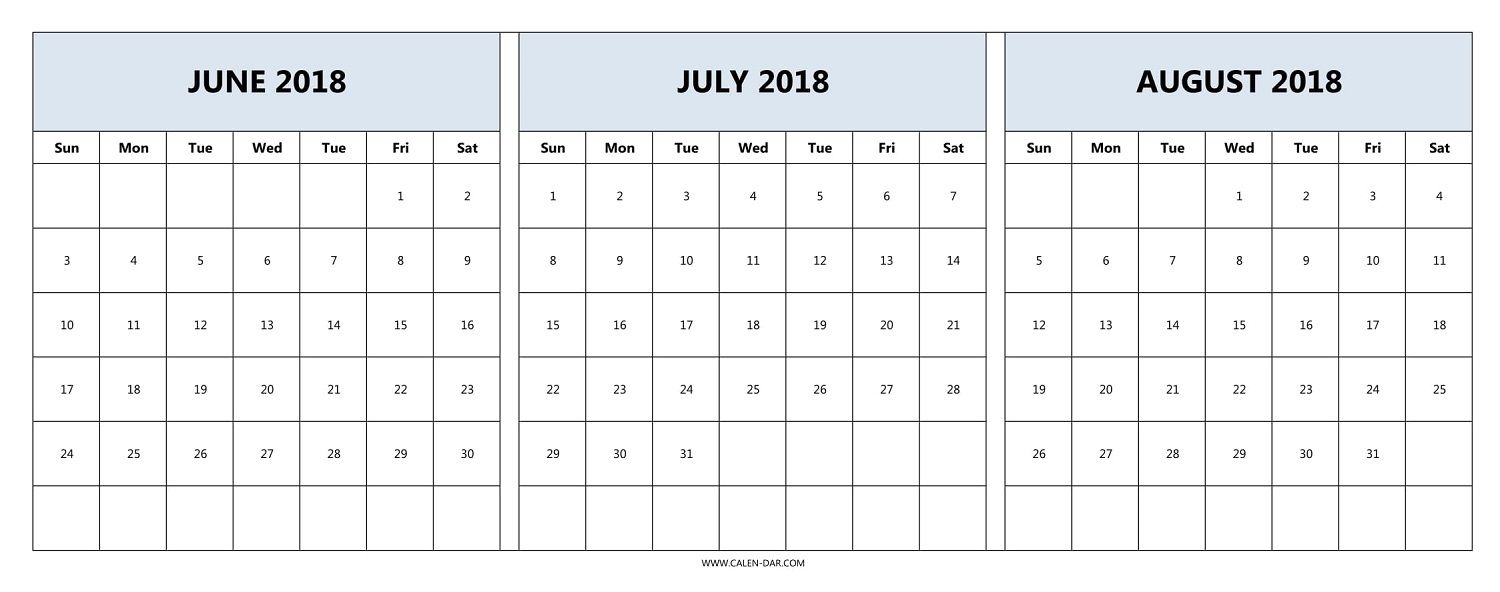 Download June July August 2018 Calendar Printable Free | 2018 in Calendar For June And July