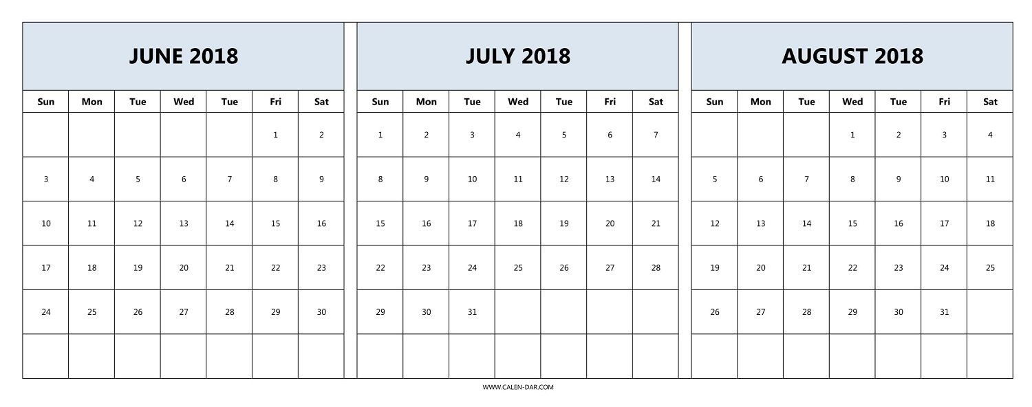 Download June July August 2018 Calendar Printable Free | 2018 in June And July Calendar Printable