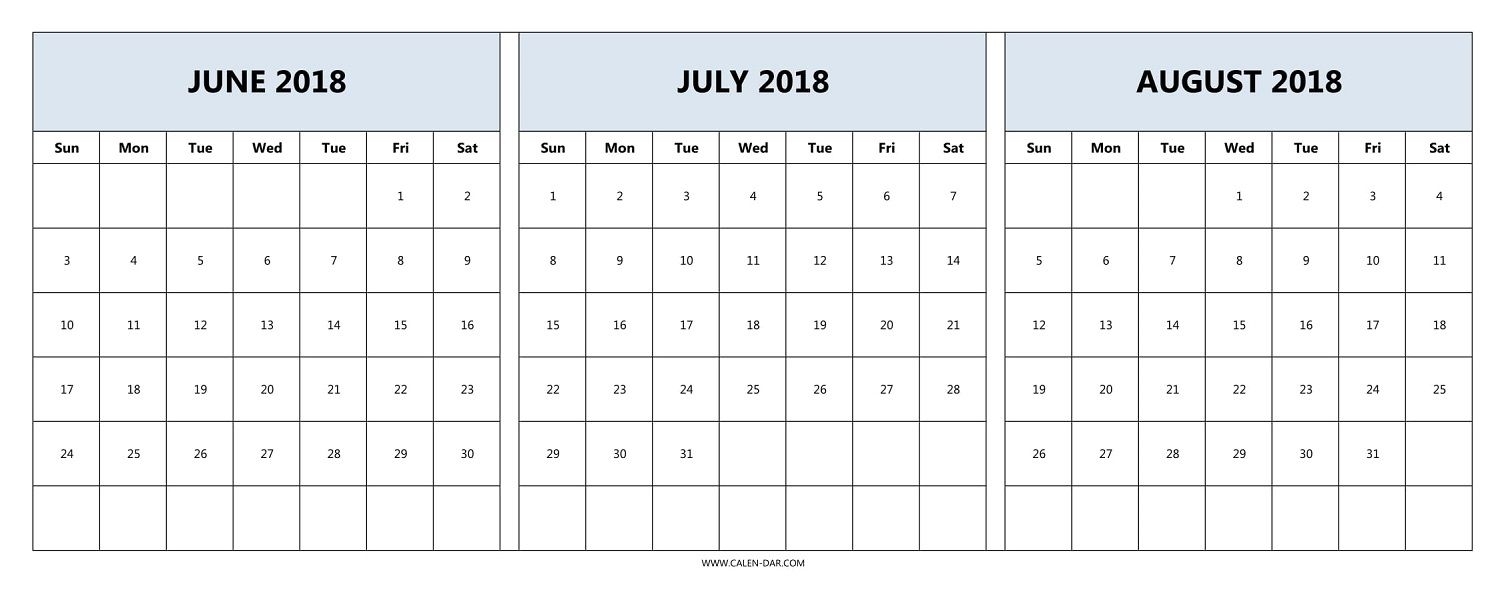 Download June July August 2018 Calendar Printable Free | 2018 regarding Printable July Through August Calendars