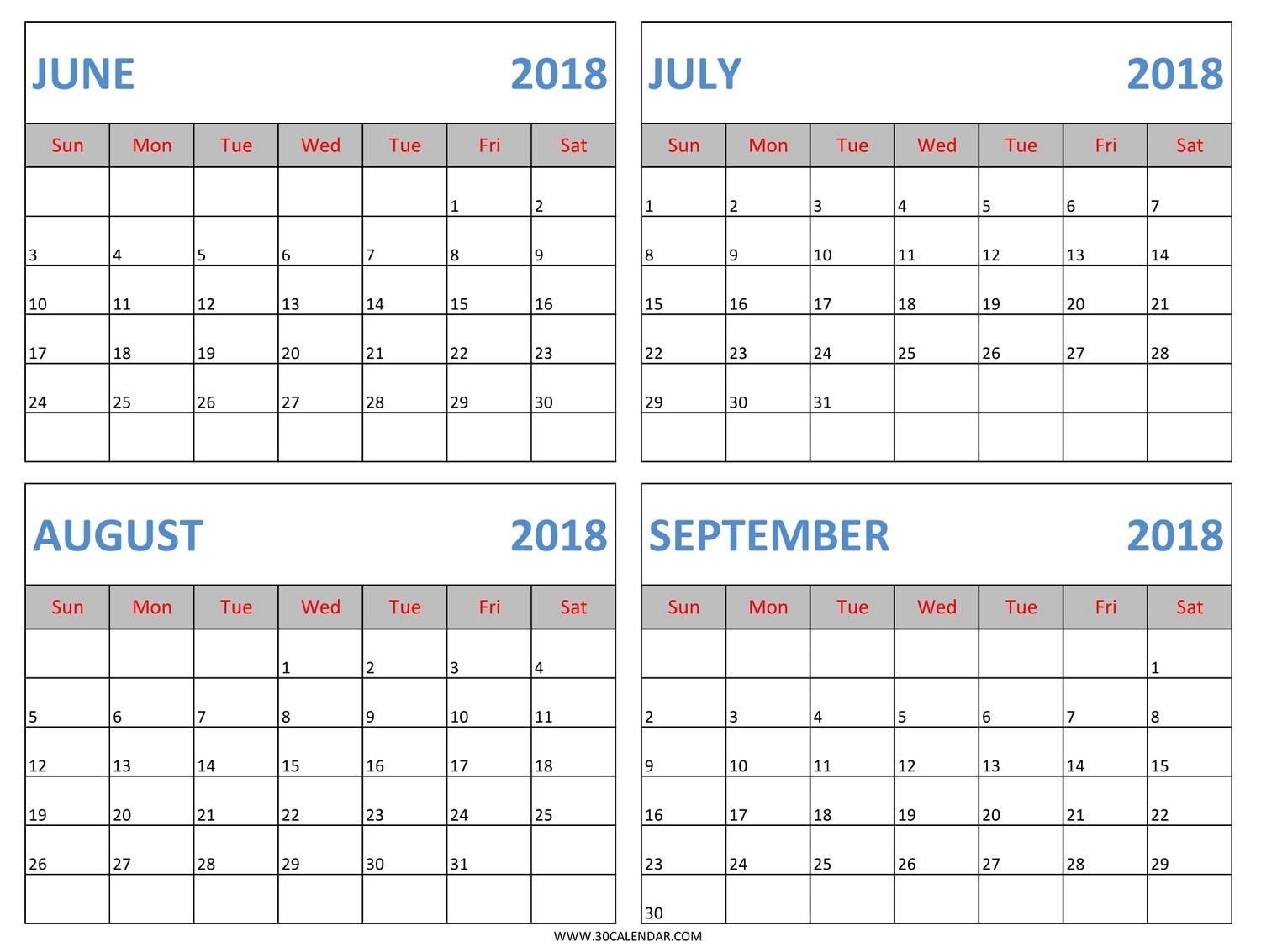 Download June July August September 2018 Calendar Template In Excel intended for August And September Calendar Printable