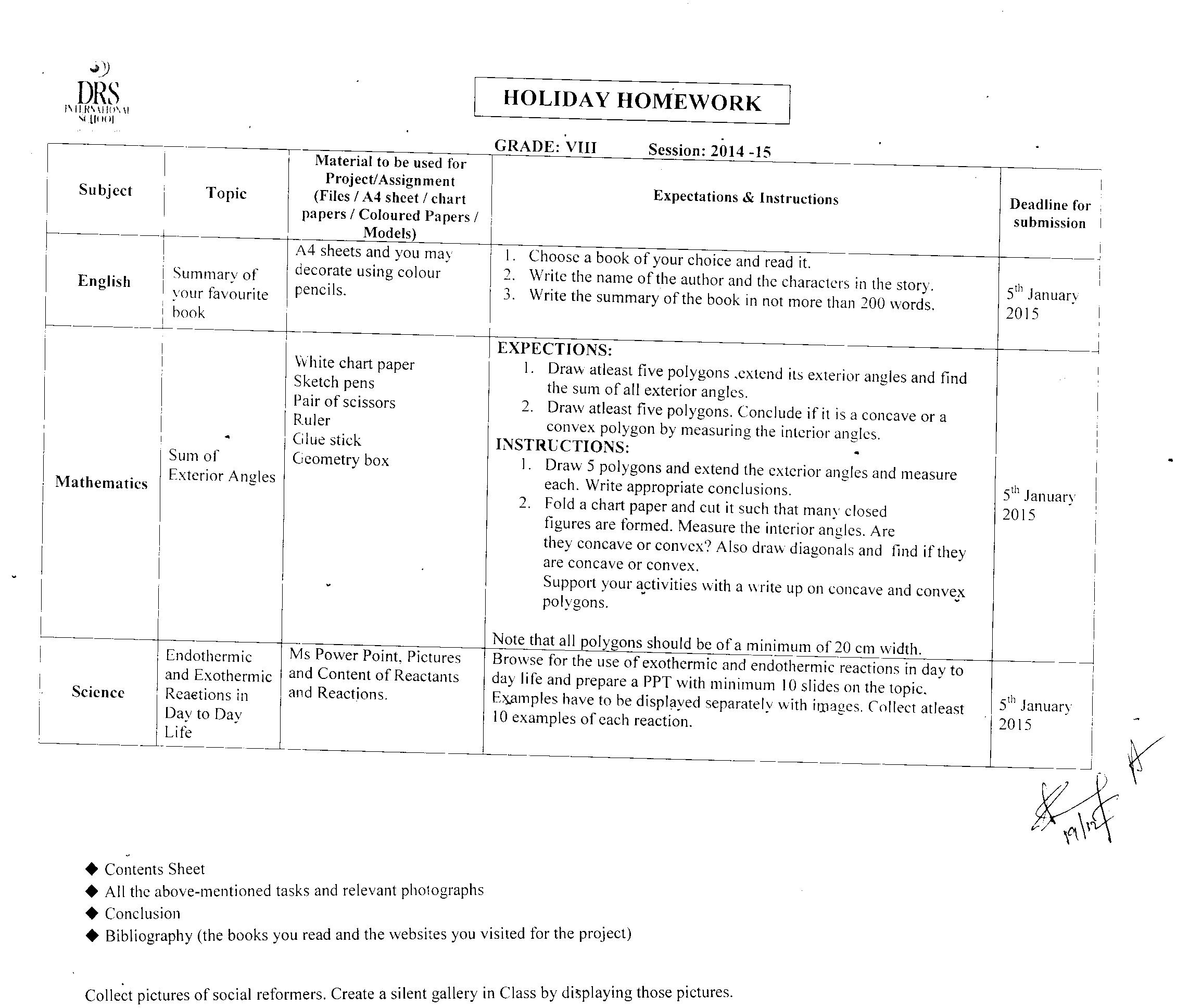 Drs International School regarding Holiday Hw For Grade 1