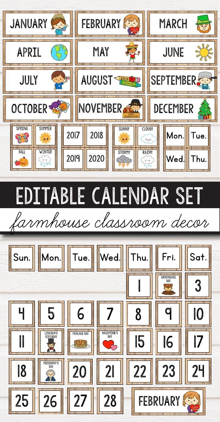Editable Calendar Set - Farmhouse Classroom Decor | Second Grade intended for August Calendar For Second Graders To Fill In