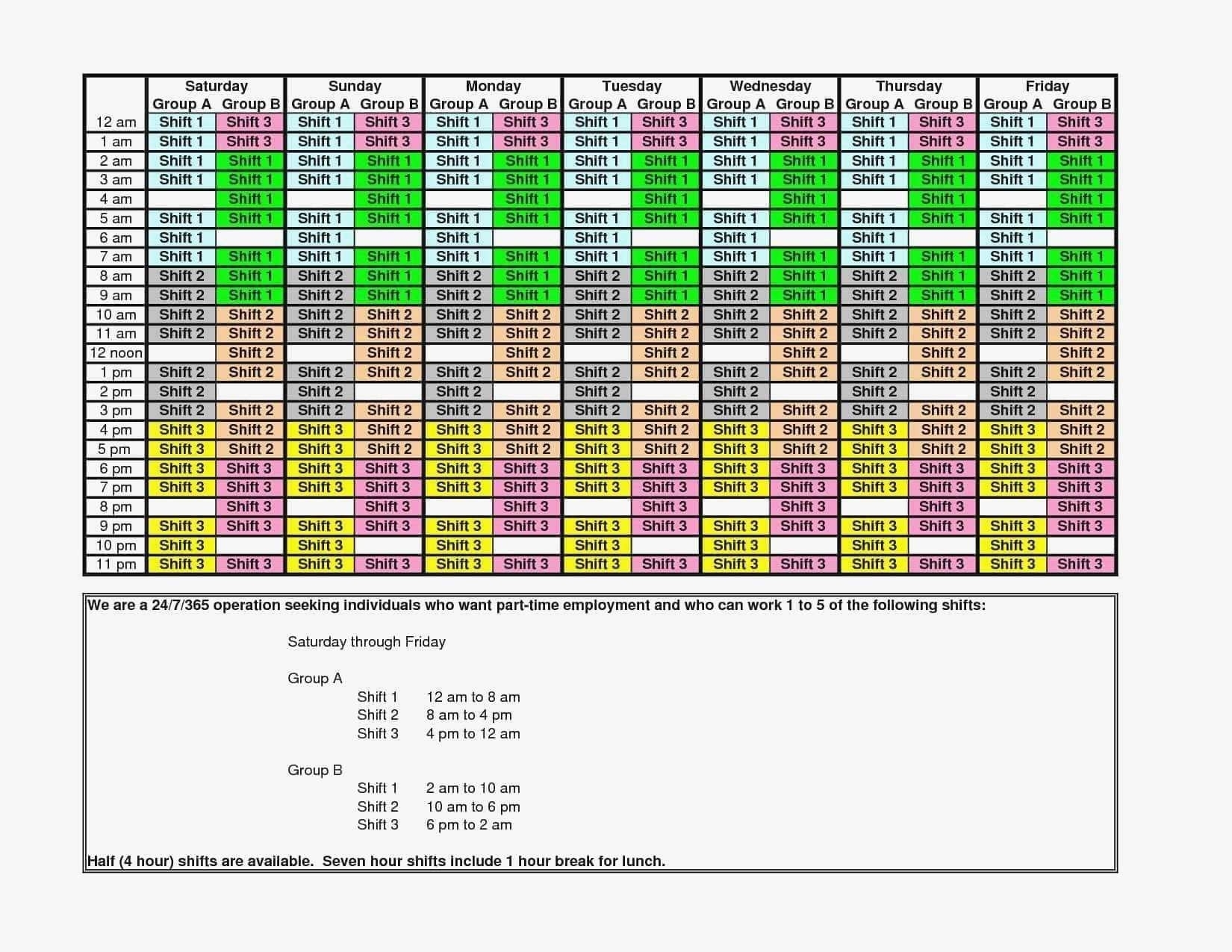 12 Hour Shift Schedules Template Excel