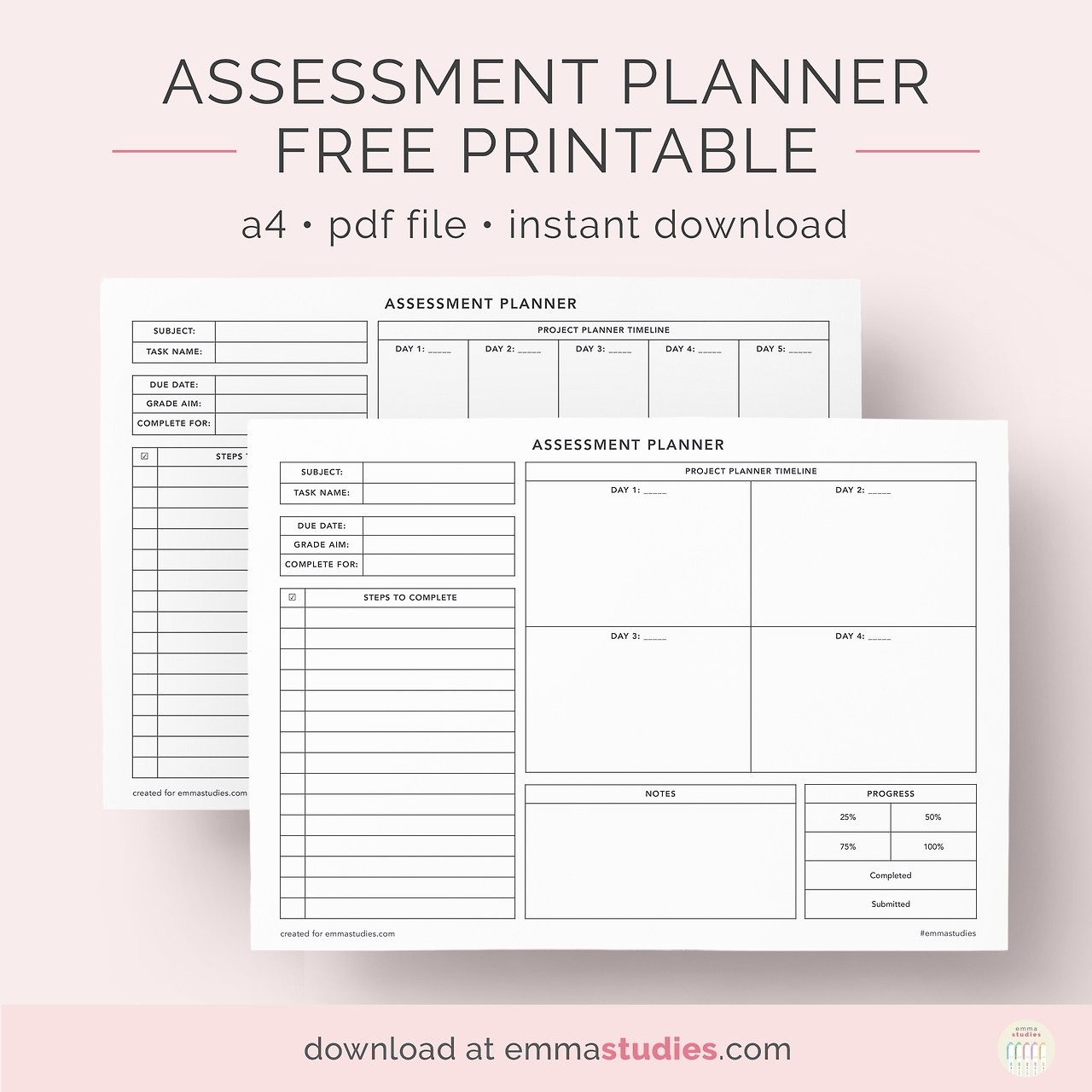 Emma&#039;s Studyblr — Assessment Timeline Planner Free Printable inside Free Blank Day Planner With A Timeline