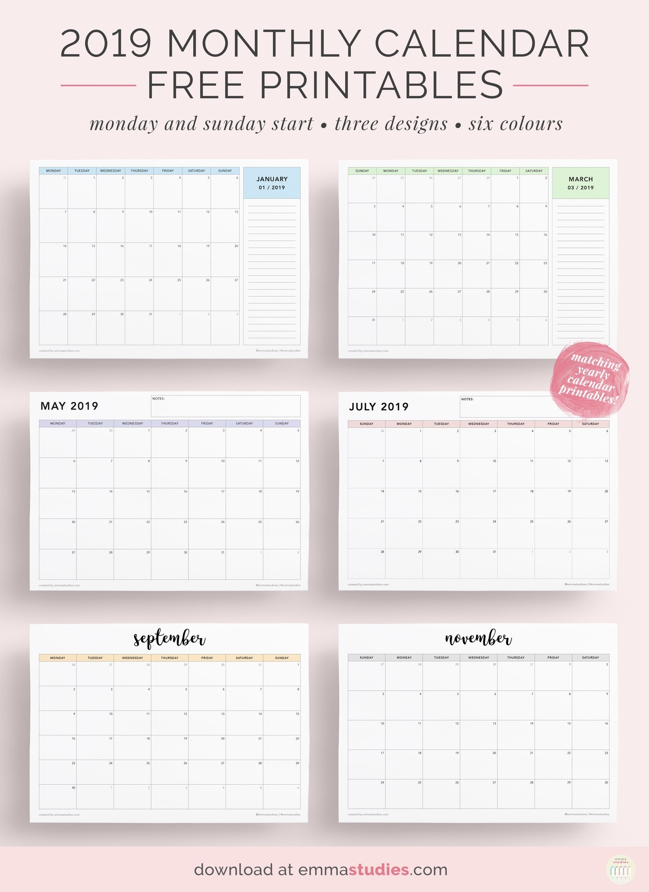 Emma&#039;s Studyblr — Free 2019 Monthly Landscape Calendar Printables within Full Page Monthly Calendar Printable