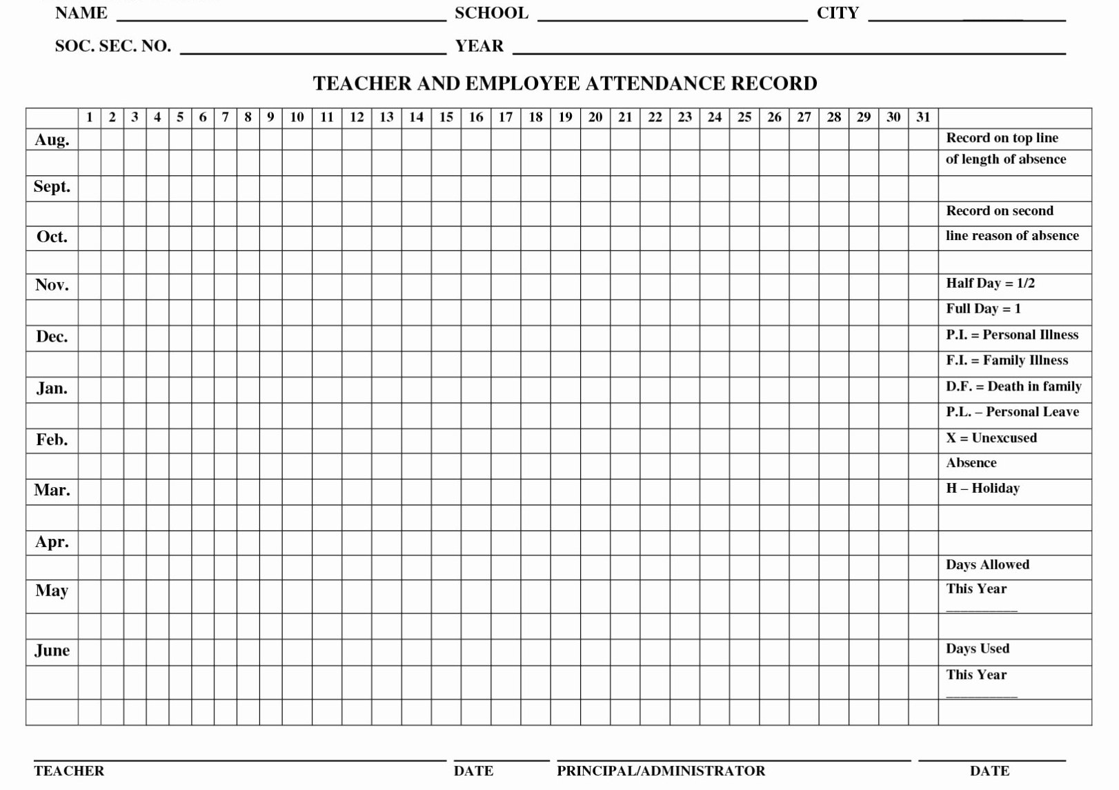 Employee Attendance Sheet 2019 inside Blank Employee Attendance Calendar Monthly