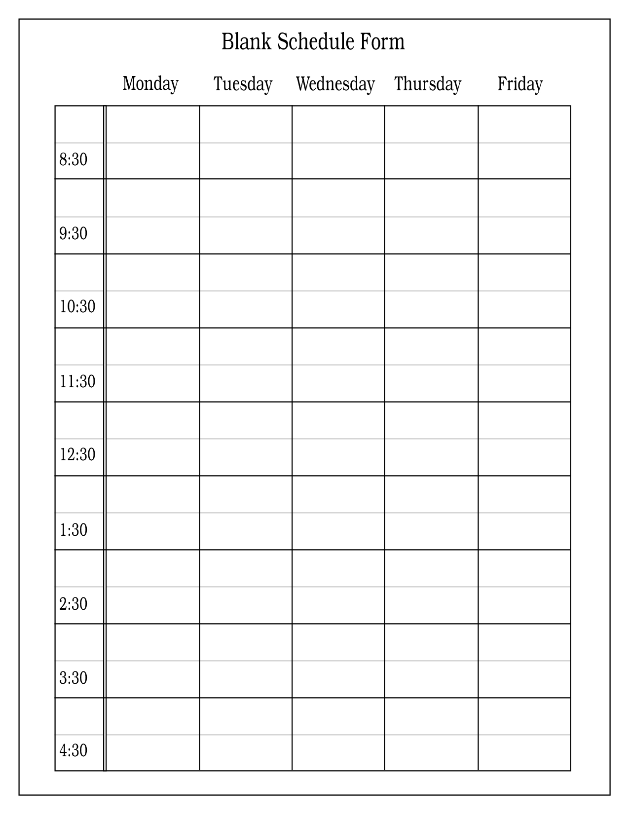 printable daily schedule forms