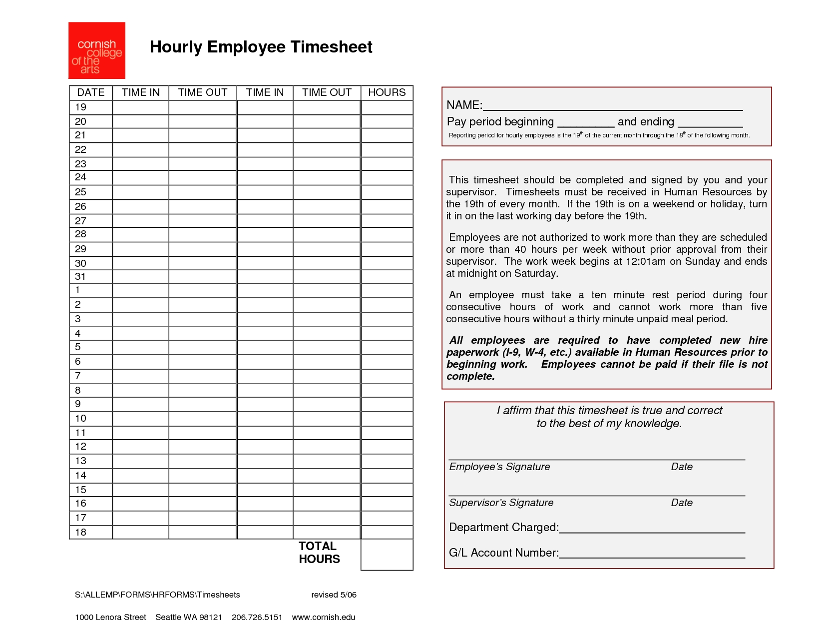 Employee Timesheet Template | Generic Hourly Employee Timesheet with regard to Printable Blank Hourly Income Worksheet