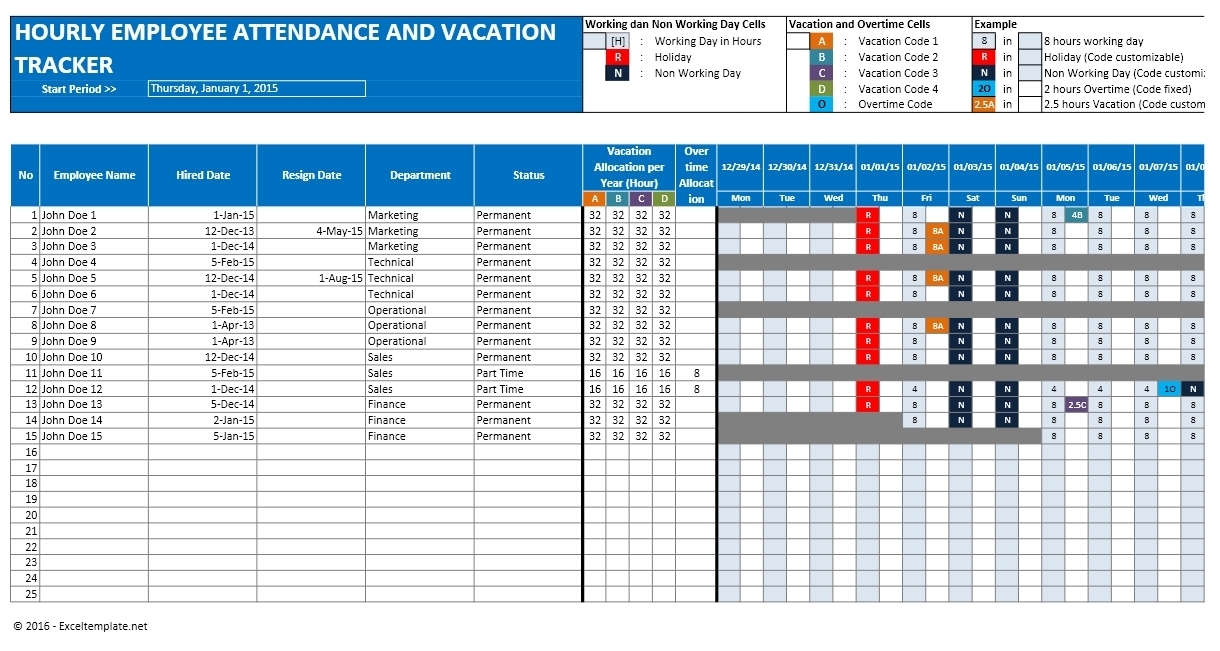 Employee Vacation Planner Template Excel | Printable Planner Template with regard to Excel Employee Attendance Calendar Template